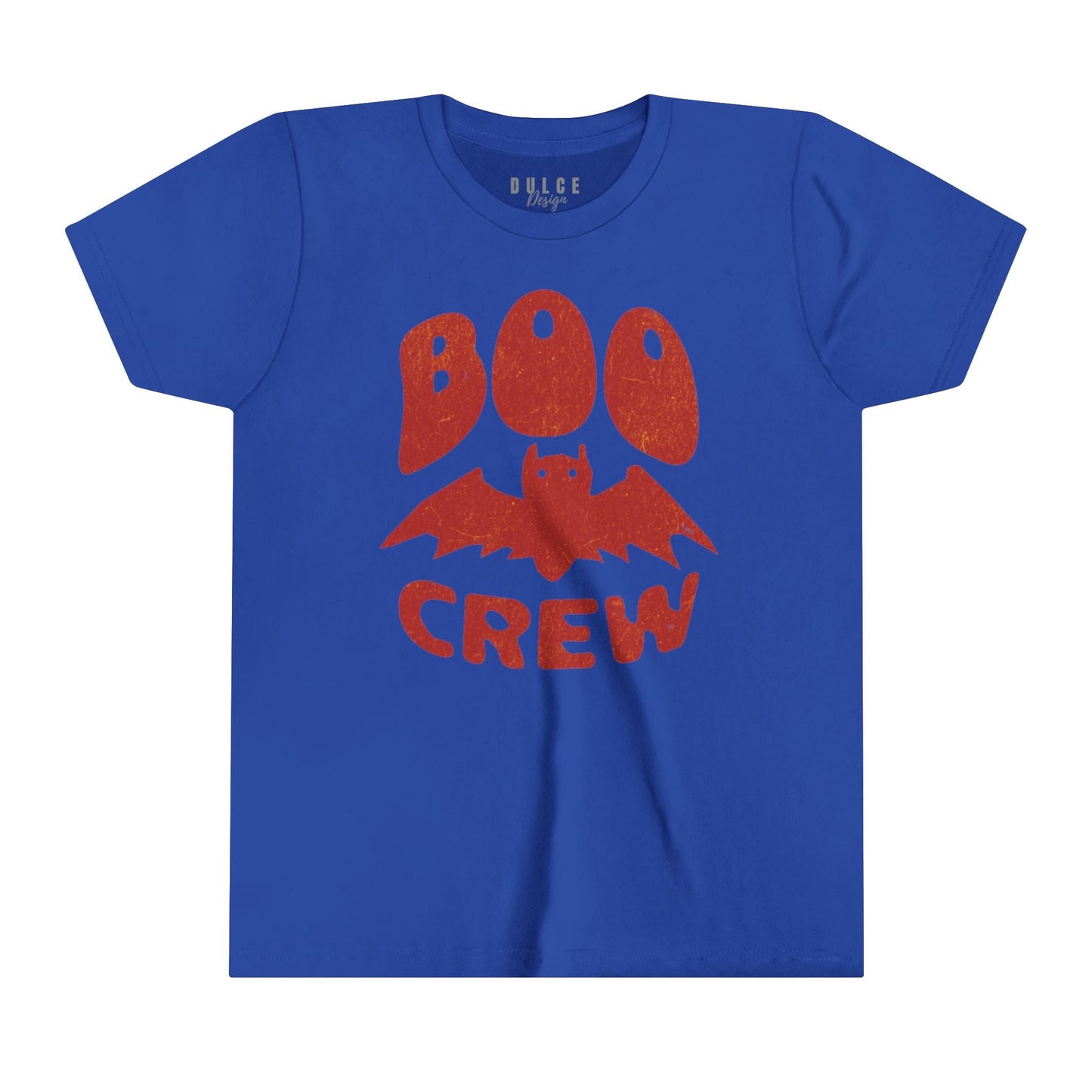 BOO CREW UNISEX YOUTH HALLOWEEN TEE - FUN & FESTIVE BAT-THEMED SHIRT FOR KIDS- True Royal / XL- Dulce Design Studio