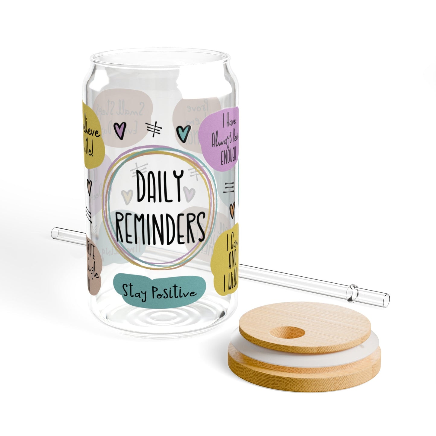 Daily Affirmations Glass Cup – 16oz Libbey Tumbler with Positive Reminders- - Dulce Design Studio