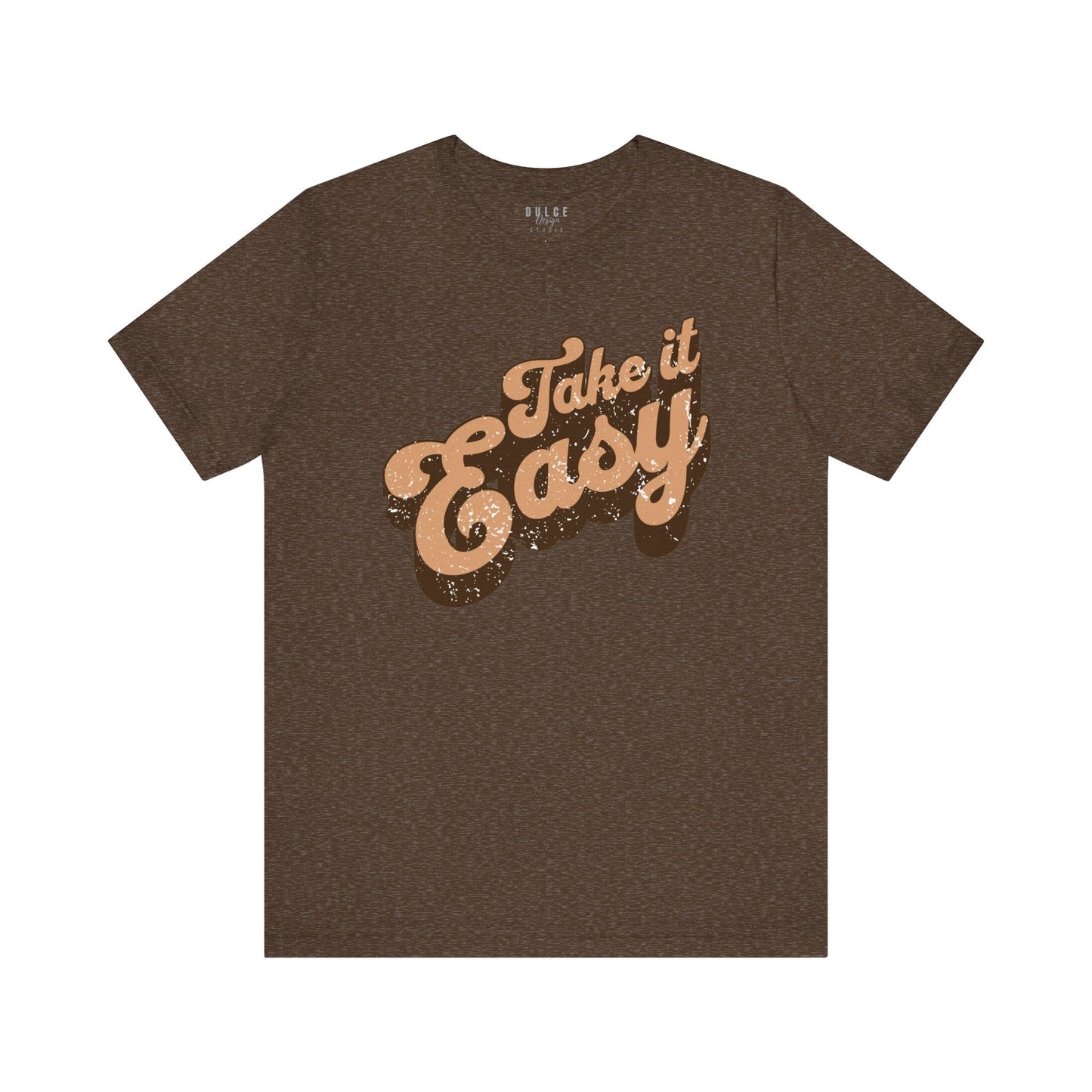 Take It Easy Shirt – Retro 70s Vibe Graphic Tee- Heather Brown / 3XL- Dulce Design Studio