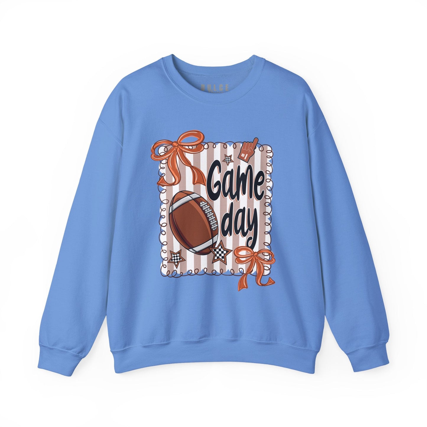Game Day Sweatshirt – Cute Football Pullover with Bows & Stars- Carolina Blue / 3XL- Dulce Design Studio