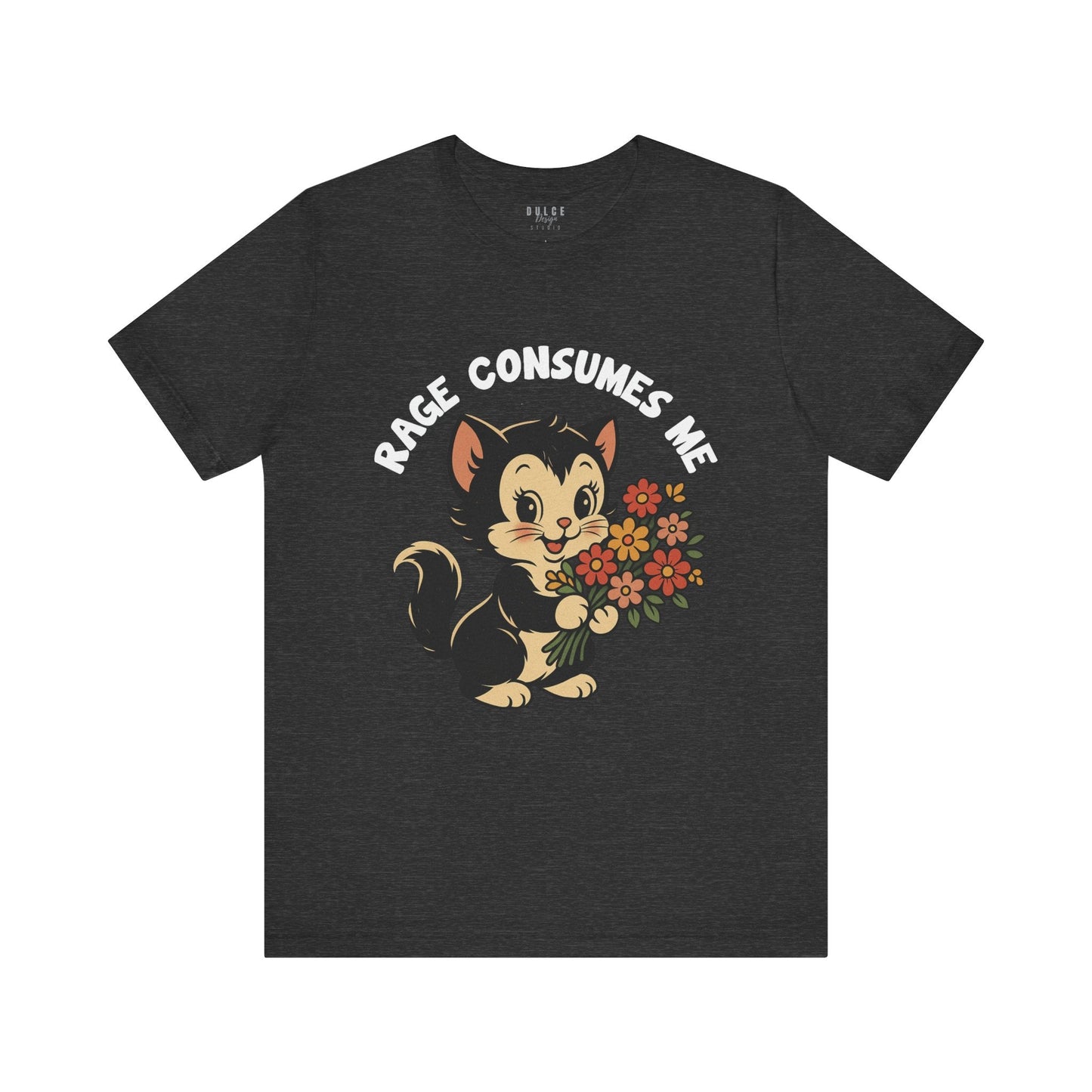 Rage Consumes Me Vintage Cat Graphic Tee- Dark Grey Heather / 3XL- Dulce Design Studio