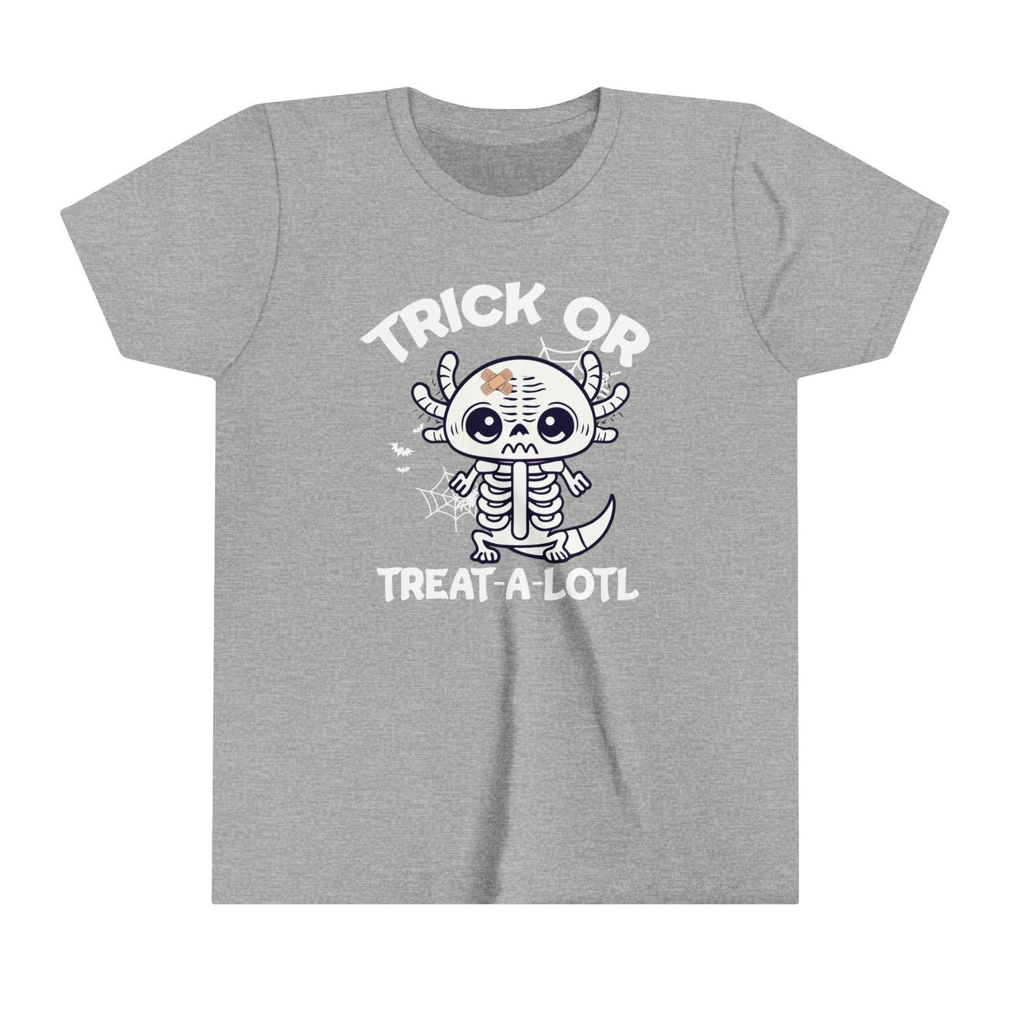 TRICK OR TREAT A-LOTL YOUTH UNISEX HALLOWEN TEE – CUTE AXOLOTL SKELETON SHIRT FOR KIDS- Athletic Heather / XL- Dulce Design Studio