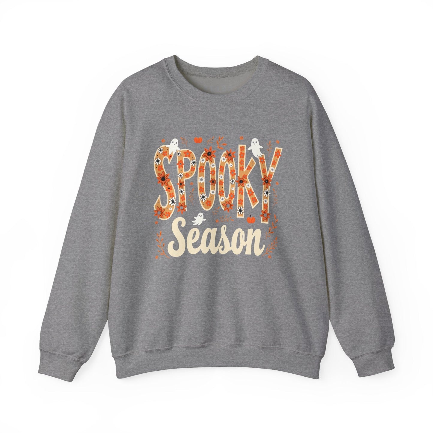 Spooky Season Sweatshirt – Fall Ghost Halloween Crewneck- Graphite Heather / 3XL- Dulce Design Studio