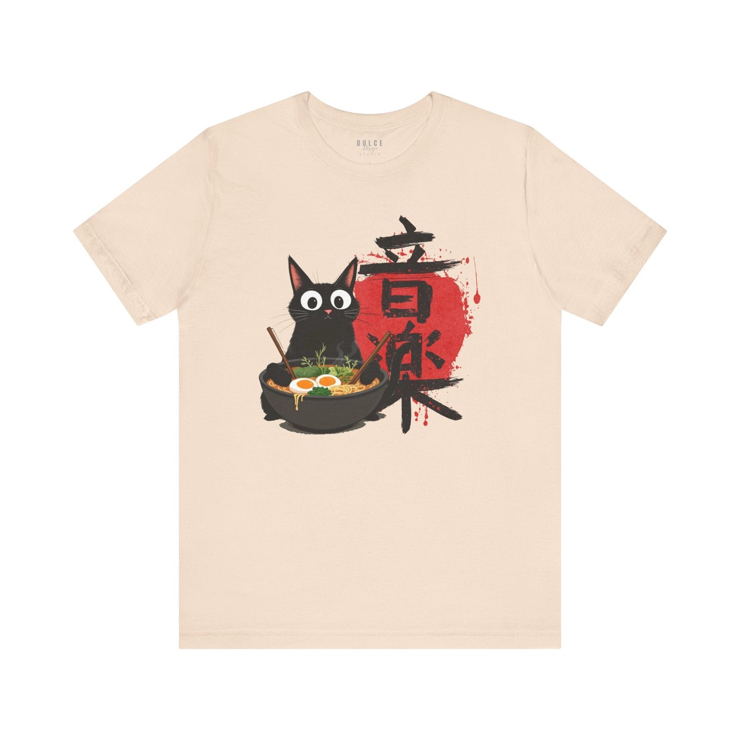 Ramen Cat Tee – Noodle Bowl Kitty Shirt- Soft Cream / 3XL- Dulce Design Studio