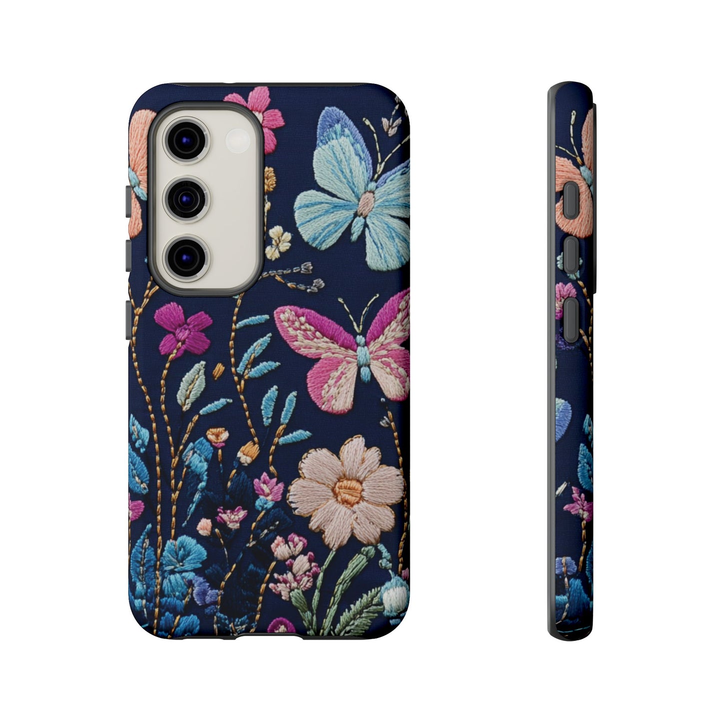 Butterfly Garden Phone Case – Embroidered Floral Tough Case