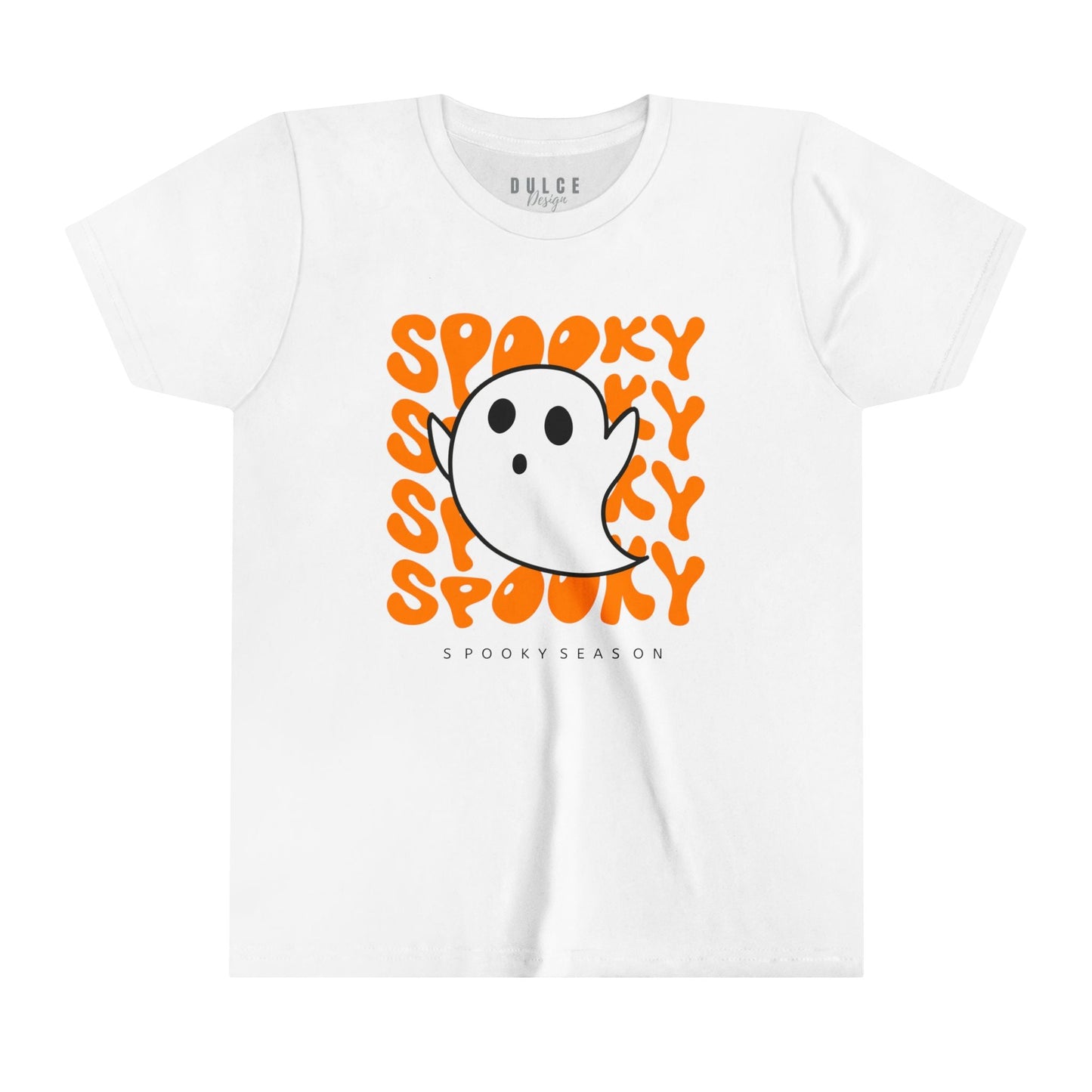 SPOOKY SEASON UNISEX YOUTH T-SHIRT - FUN FESTIVE HALLOWEEN GHOST TEE FOR KIDS- White / XL- Dulce Design Studio