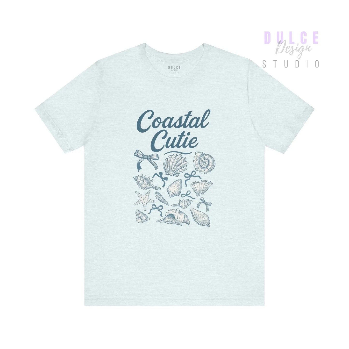 Coastal Cutie Graphic Tee – Beachy Shell & Bow Design - Heather Ice Blue / 3XL Dulce Design Studio