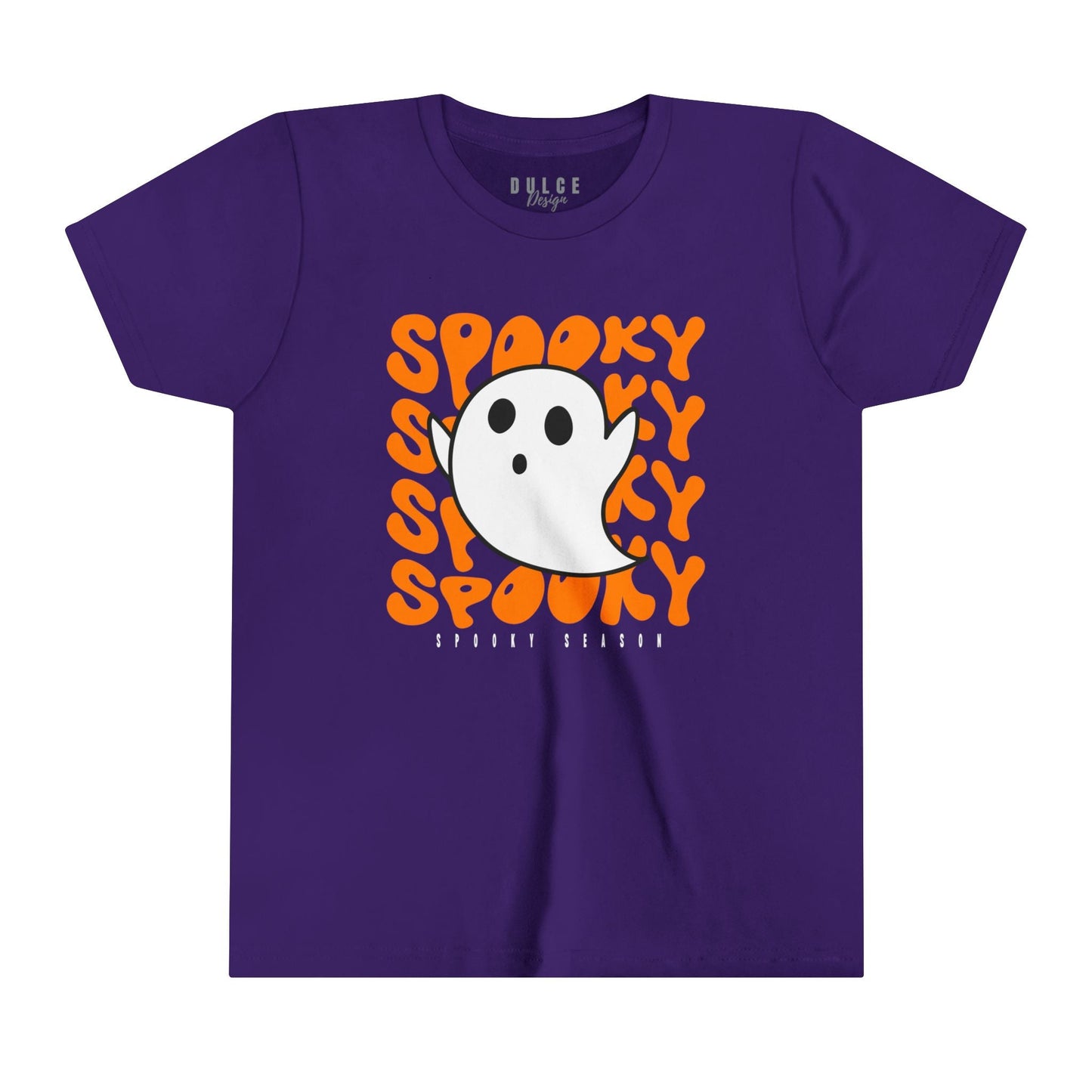 SPOOKY SEASON UNISEX YOUTH T-SHIRT - FUN FESTIVE HALLOWEEN GHOST TEE FOR KIDS- Team Purple / XL- Dulce Design Studio