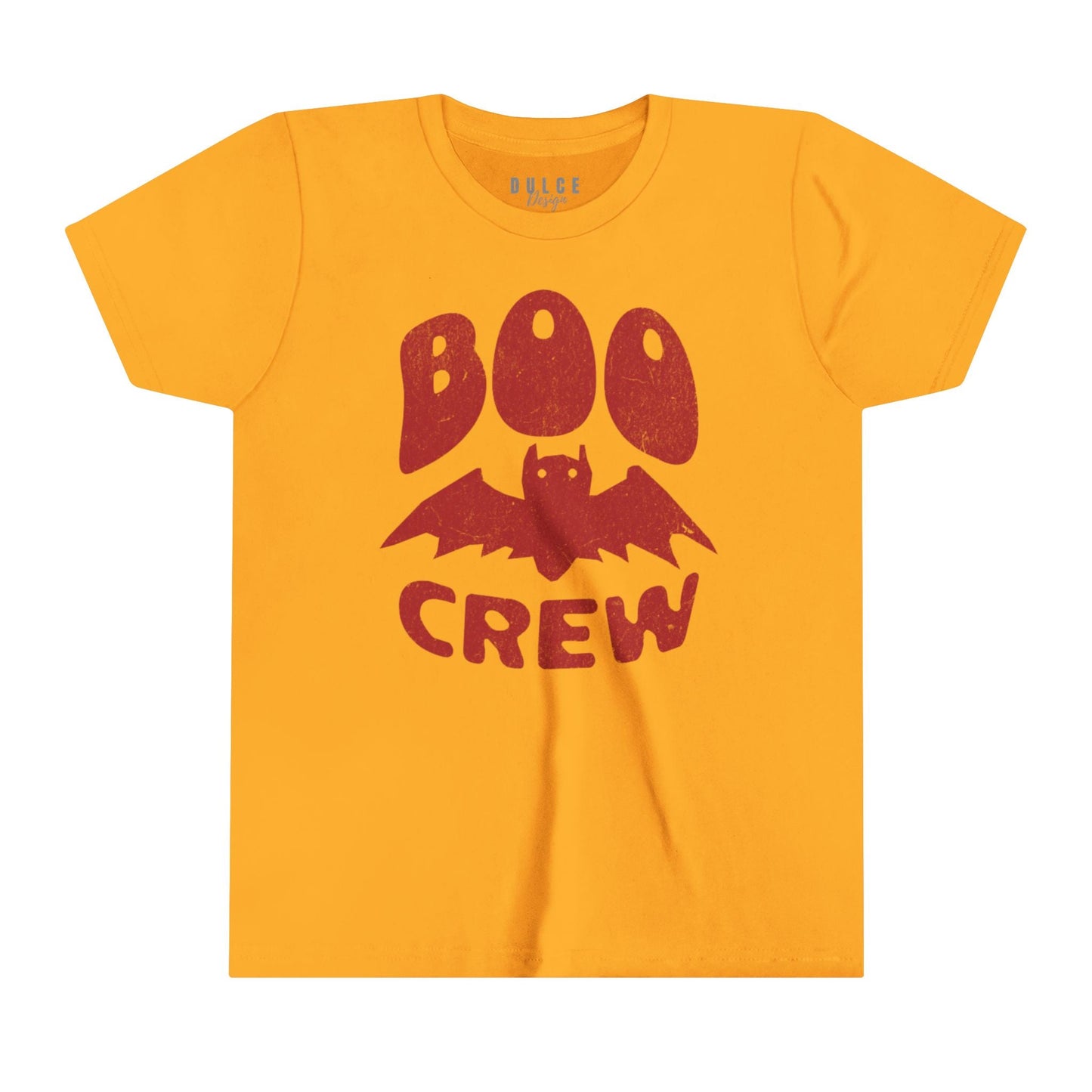 BOO CREW UNISEX YOUTH HALLOWEEN TEE - FUN & FESTIVE BAT-THEMED SHIRT FOR KIDS- Gold / XL- Dulce Design Studio