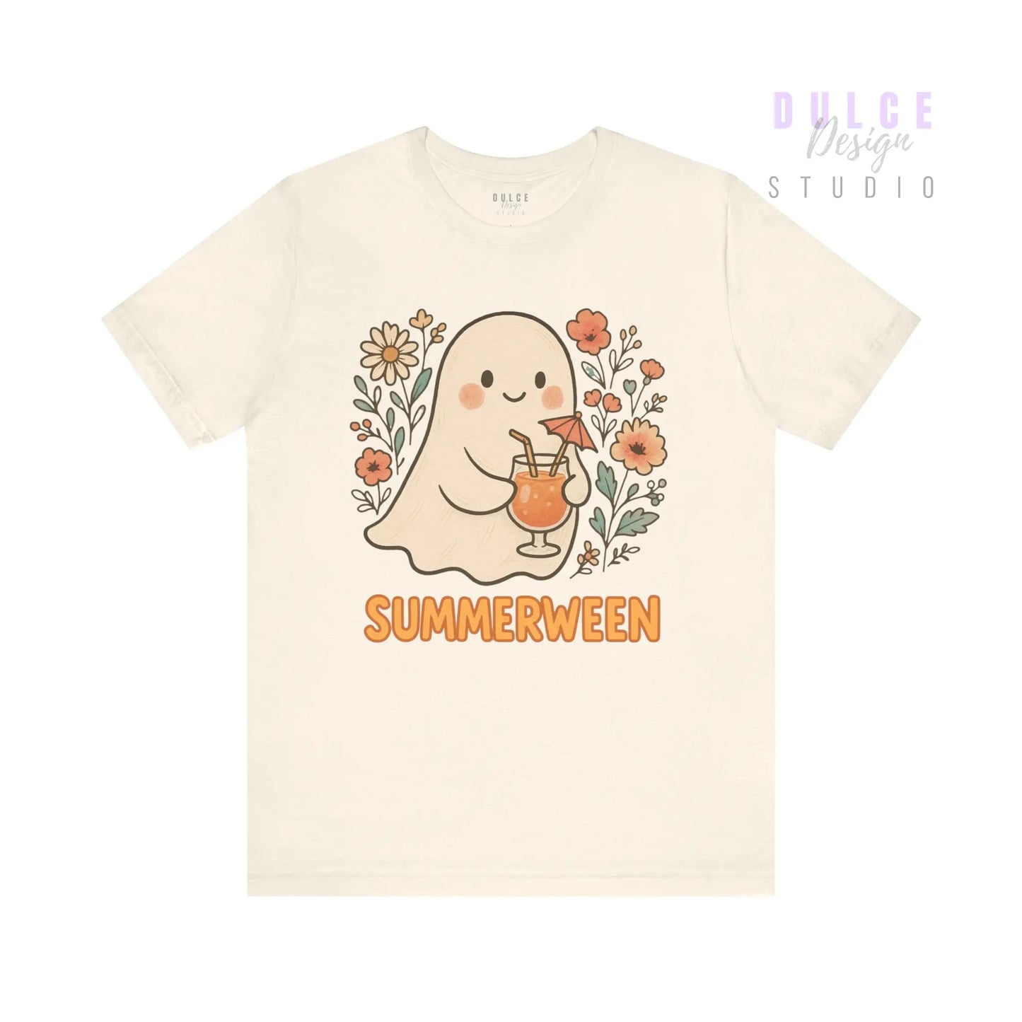 Summerween Ghost T-Shirt – Vintage Style Floral Halloween Tee - Natural / 3XL Dulce Design Studio