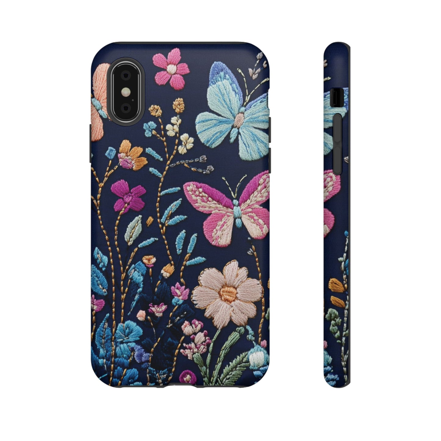 Butterfly Garden Phone Case – Embroidered Floral Tough Case