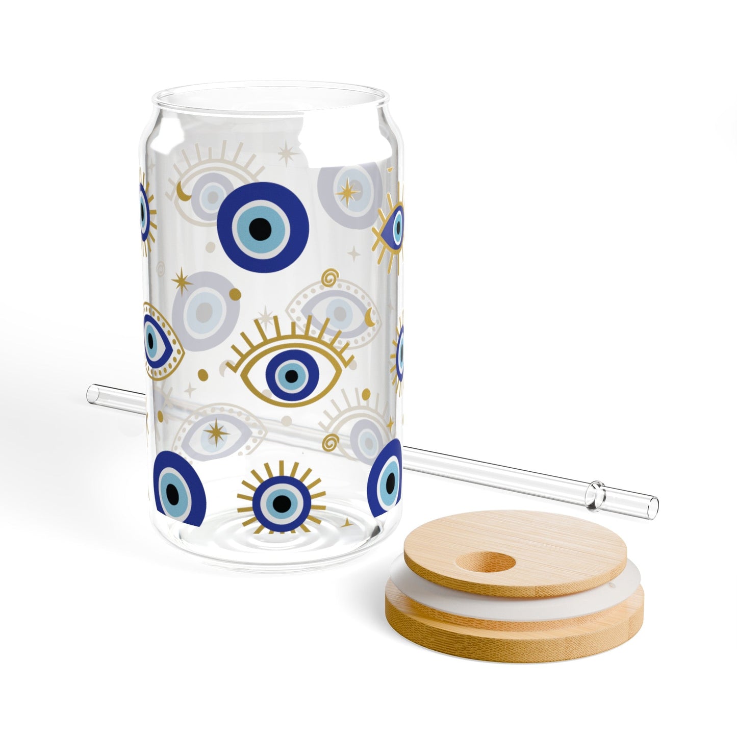Evil Eye Libbey Glass – 16oz Spiritual Protection Glass Cup with Bamboo Lid- - Dulce Design Studio