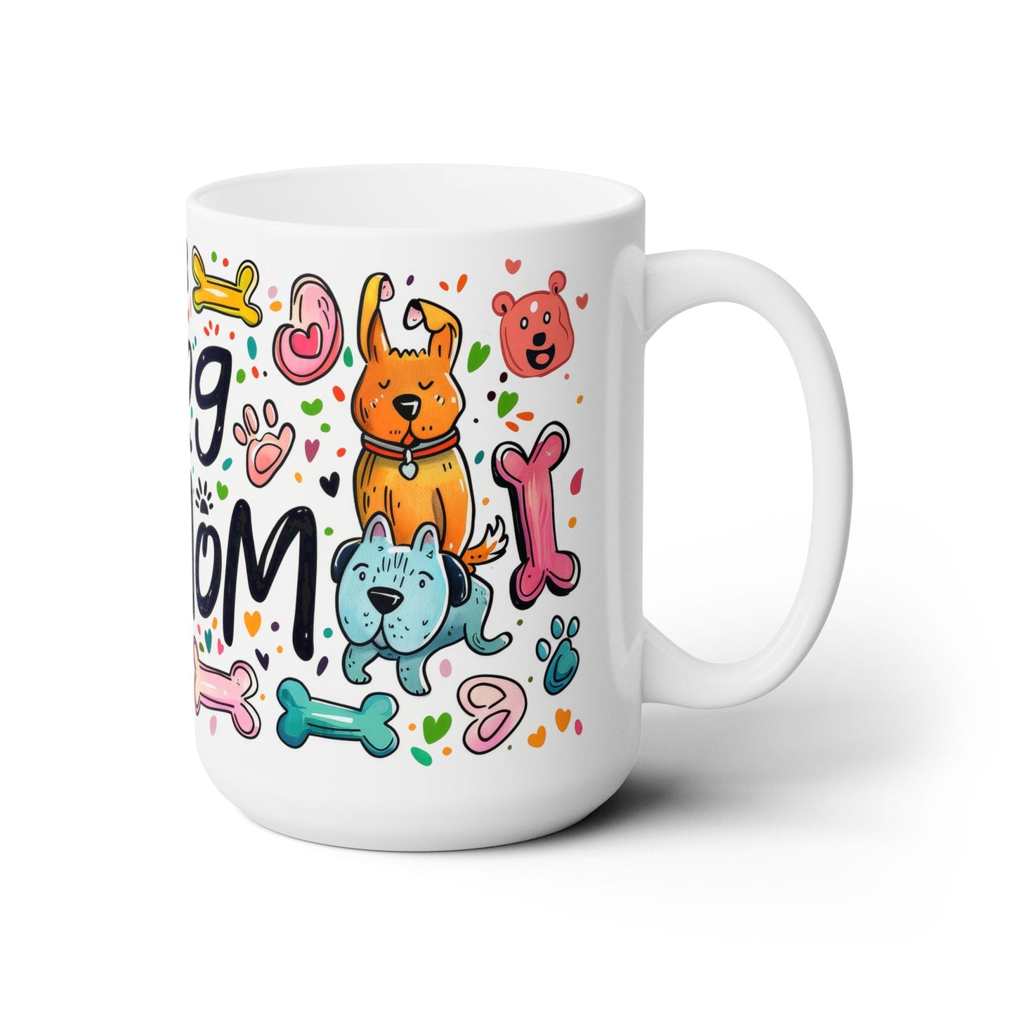 Dog Mom Mug – Cute 15oz Ceramic Coffee Cup with Colorful Cartoon Dogs- - Dulce Design Studio