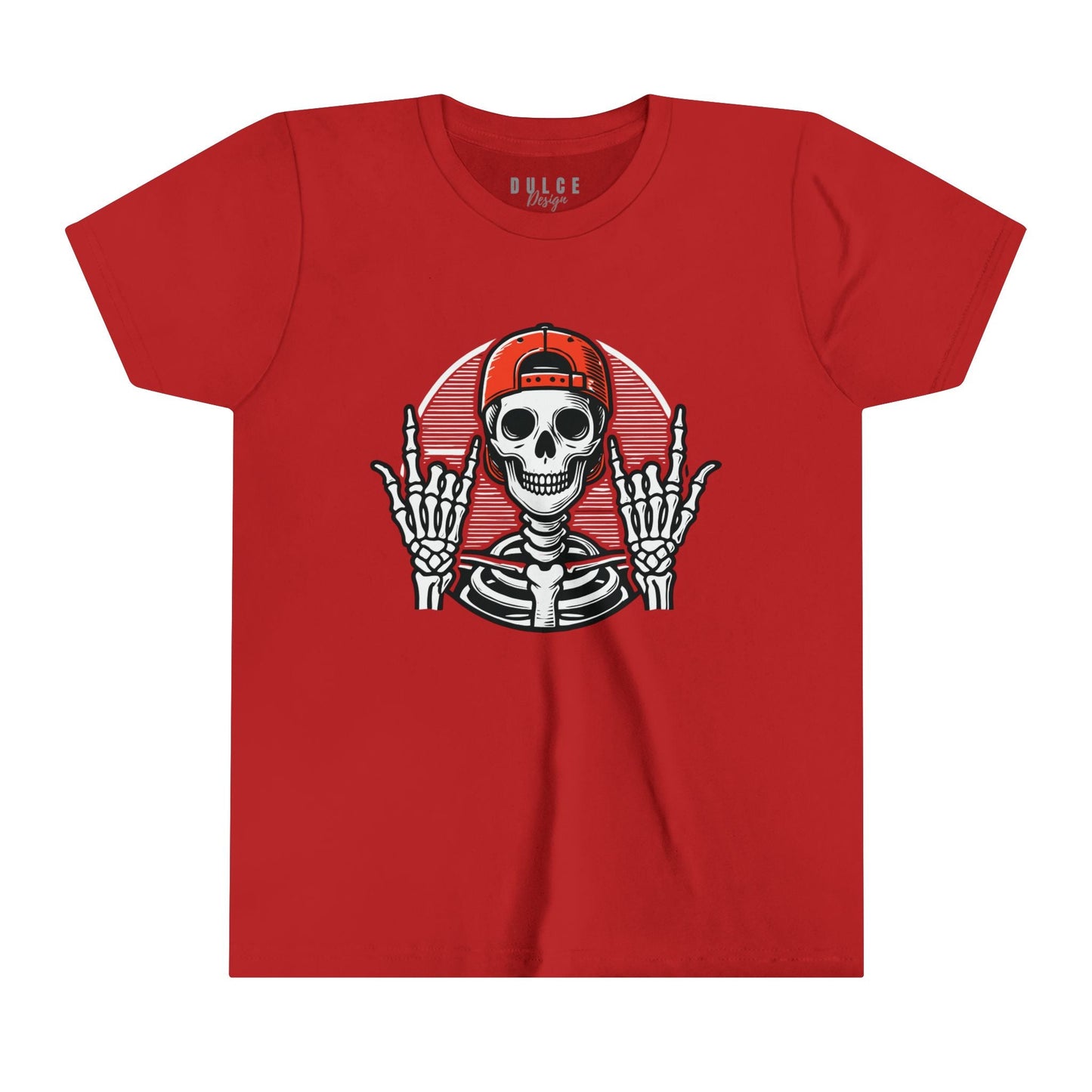 ROCKER SKELETON HALLOWEEN UNISEX TEE - COOL & EDGY SKELETON SHIRT FOR KIDS- Red / XL- Dulce Design Studio
