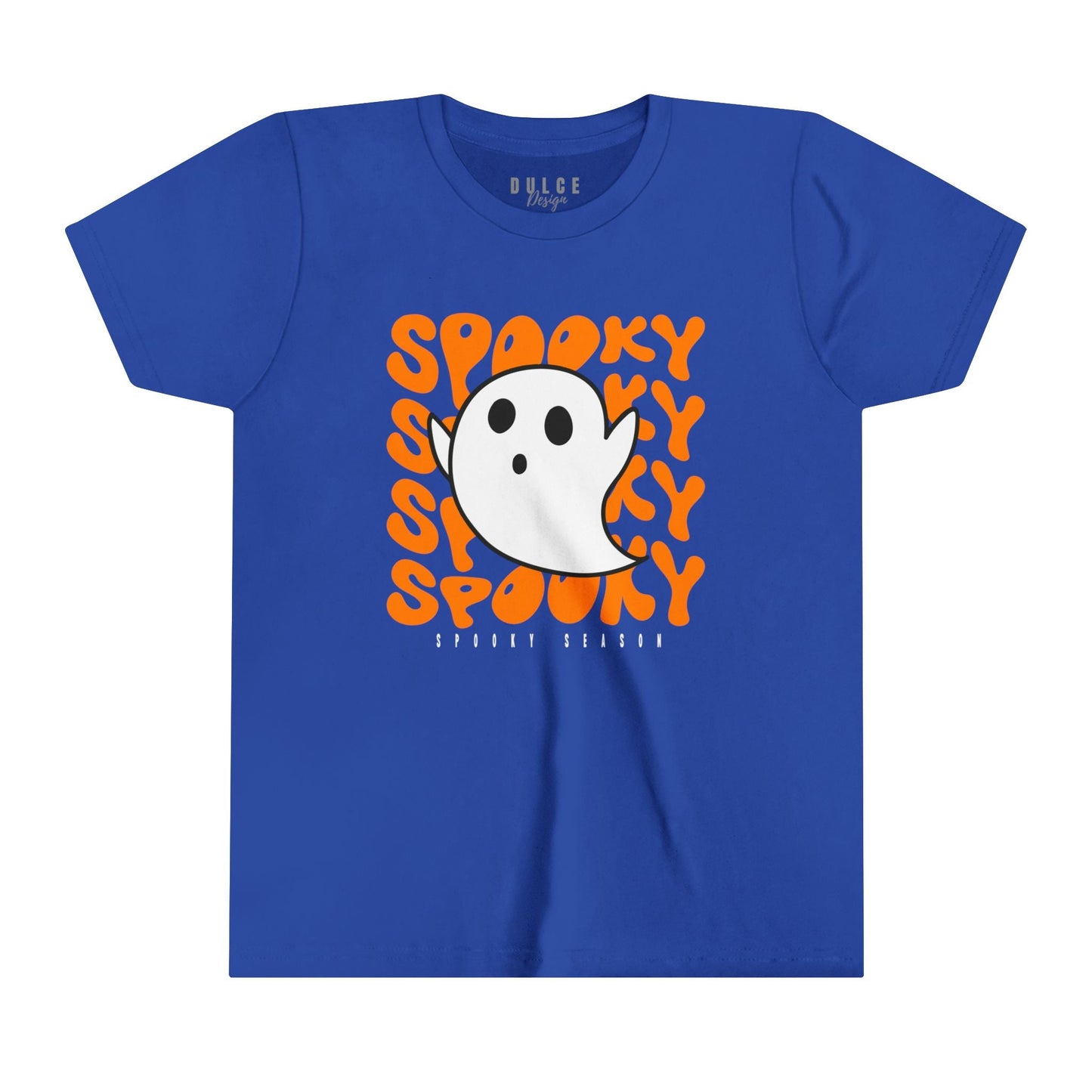 SPOOKY SEASON UNISEX YOUTH T-SHIRT - FUN FESTIVE HALLOWEEN GHOST TEE FOR KIDS- True Royal / XL- Dulce Design Studio