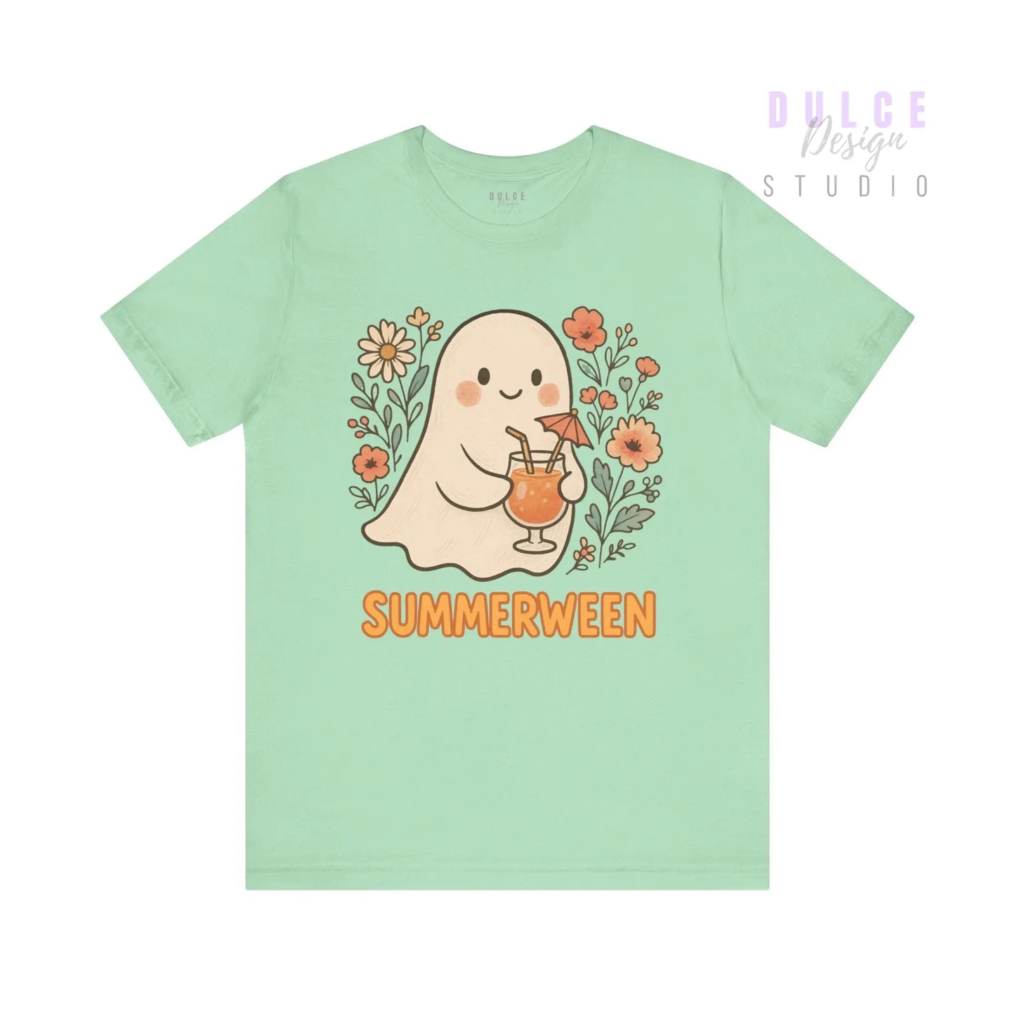 Summerween Ghost T-Shirt – Vintage Style Floral Halloween Tee - Mint / 3XL Dulce Design Studio