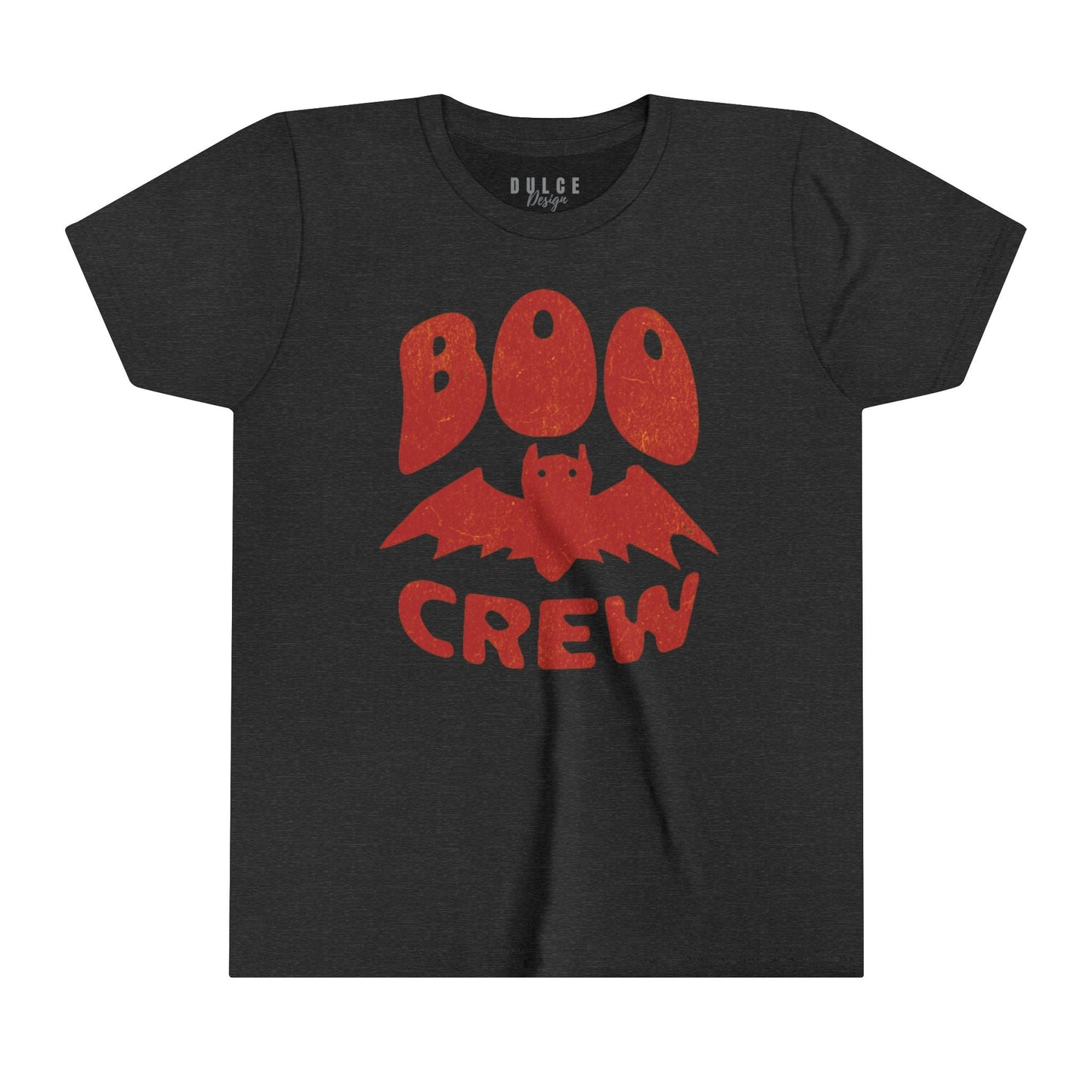 BOO CREW UNISEX YOUTH HALLOWEEN TEE - FUN & FESTIVE BAT-THEMED SHIRT FOR KIDS- Dark Grey Heather / XL- Dulce Design Studio