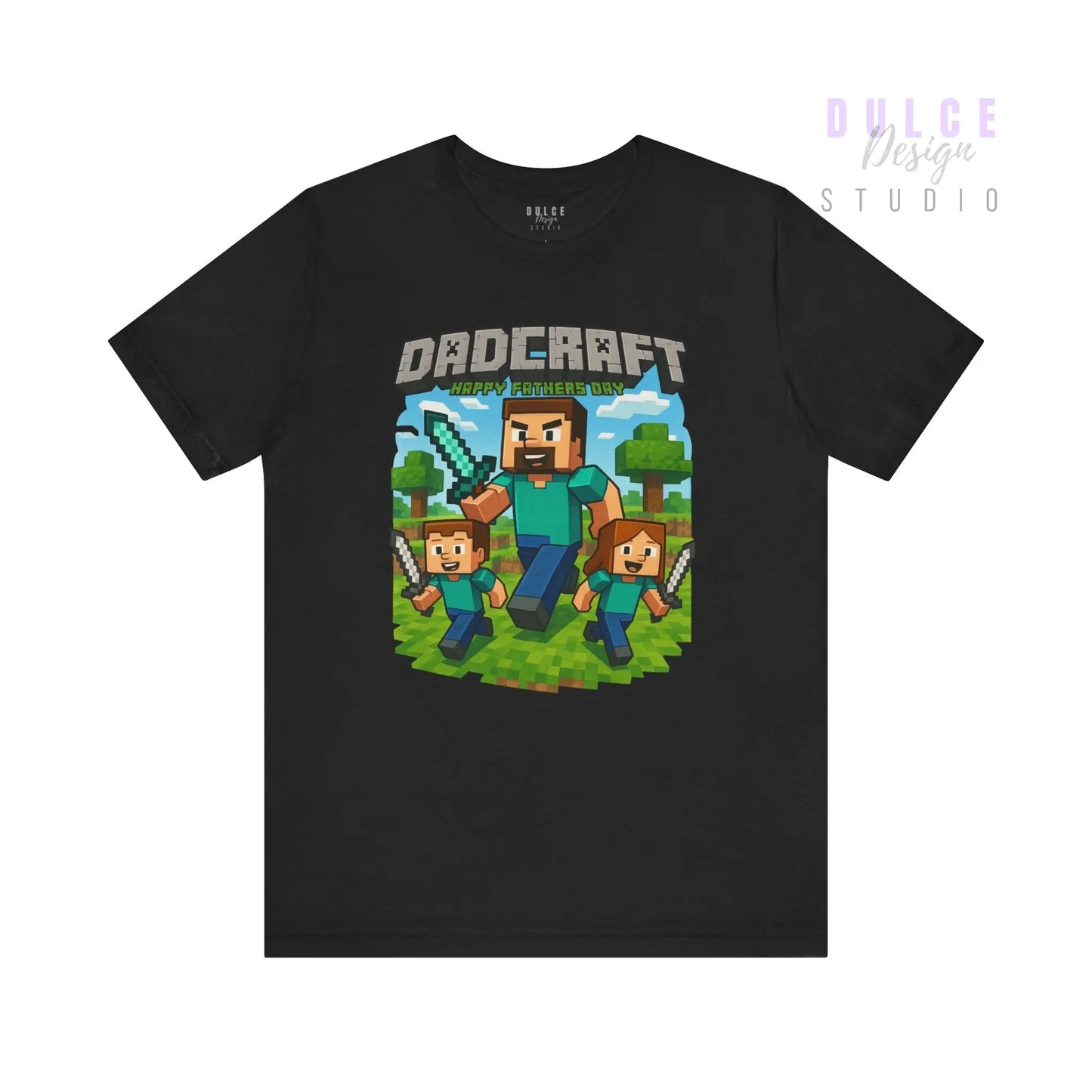 DadCraft Gamer Tee White Dad Father’s Day Shirt – Gamer dad with son pixel art graphic on unisex tee