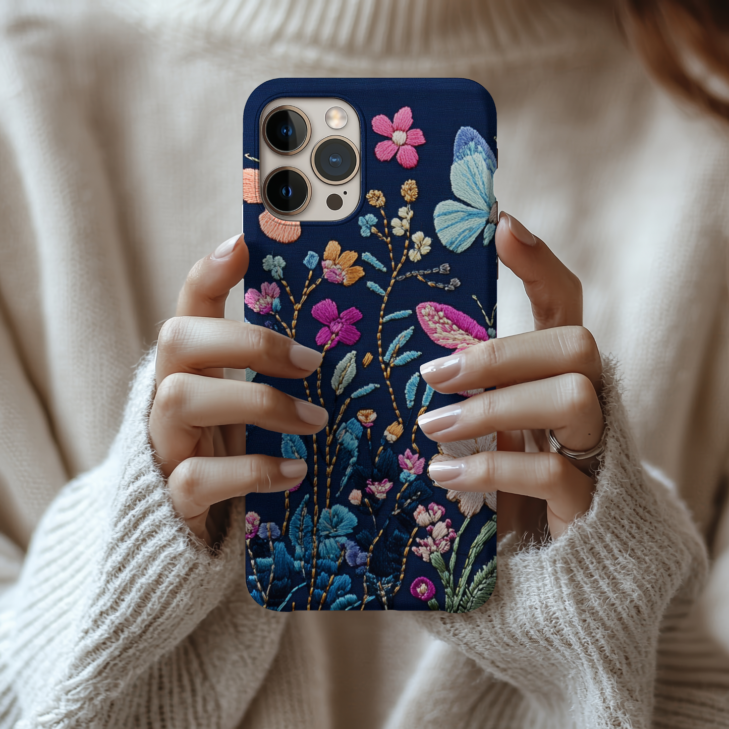 Butterfly Garden Phone Case – Embroidered Floral Tough Case