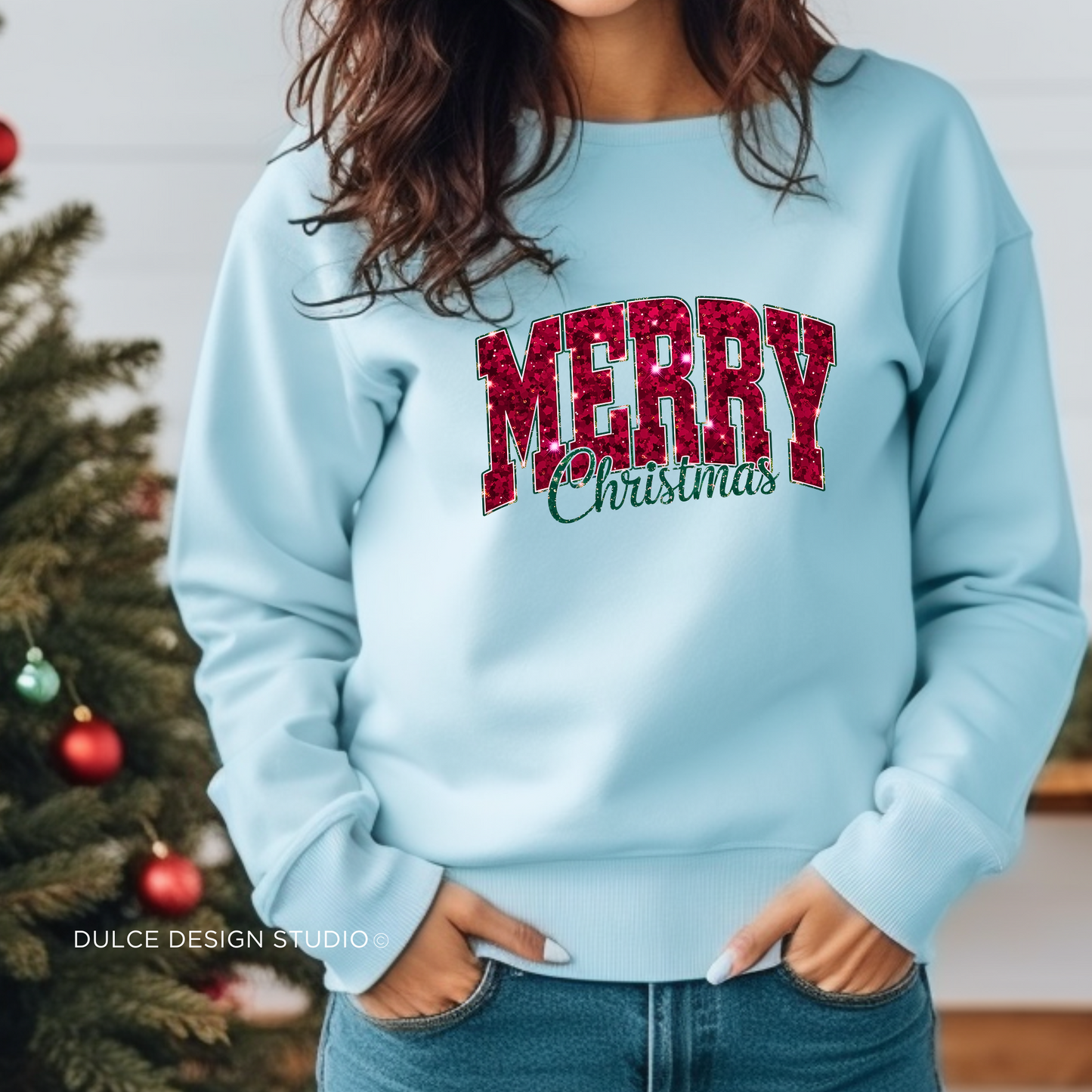 FESTIVE FAUX SEQUIN HOLIDAY SWEATSHIRT- - Dulce Design Studio