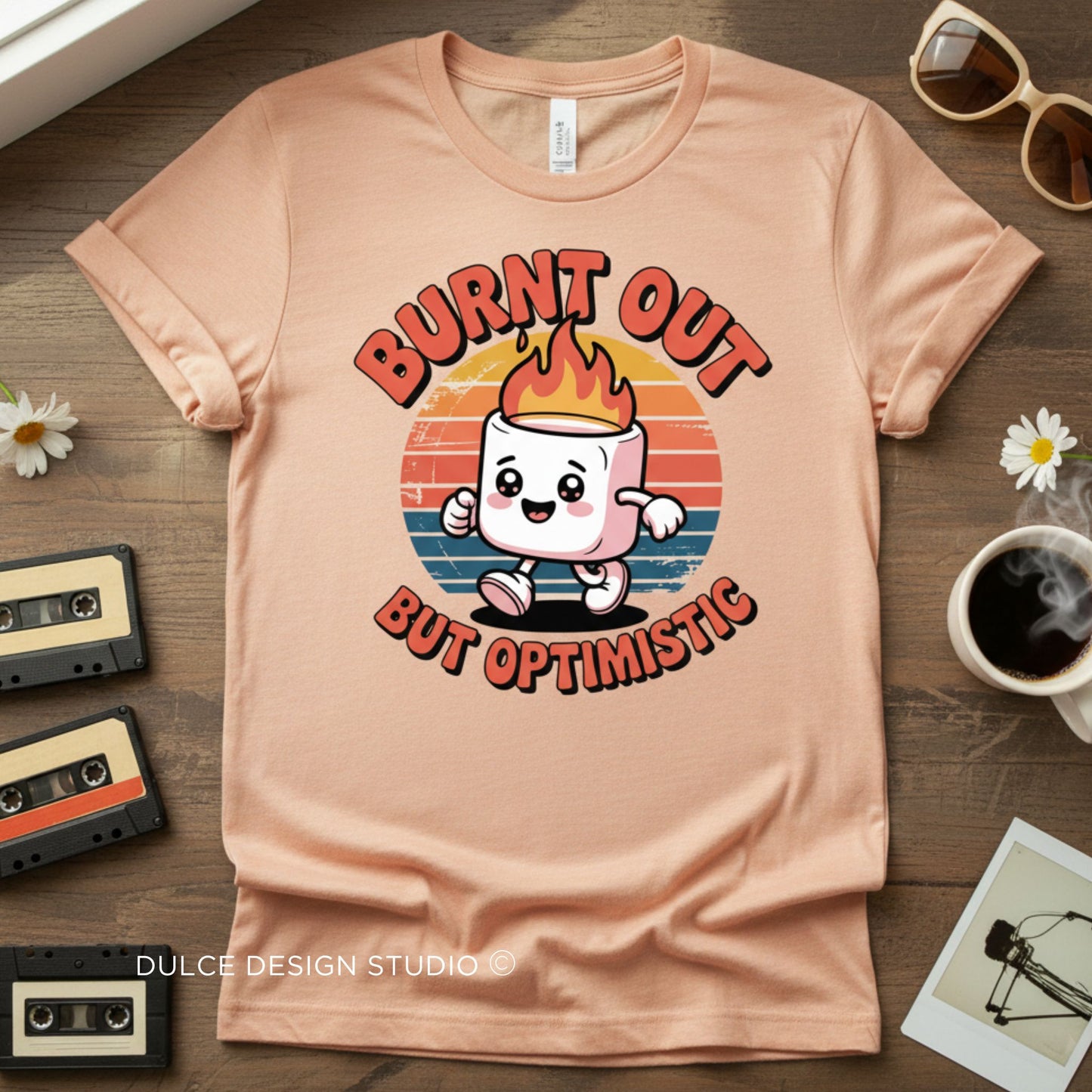 Burnt Out But Optimistic Shirt – Funny Marshmallow Retro Graphic Tee