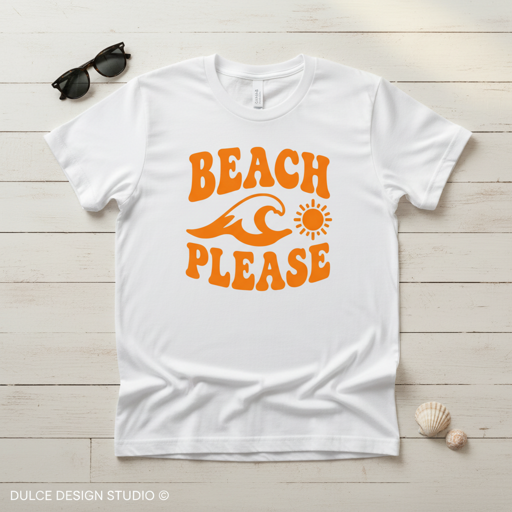Beach Please - White Tee Flat Lay No Knot