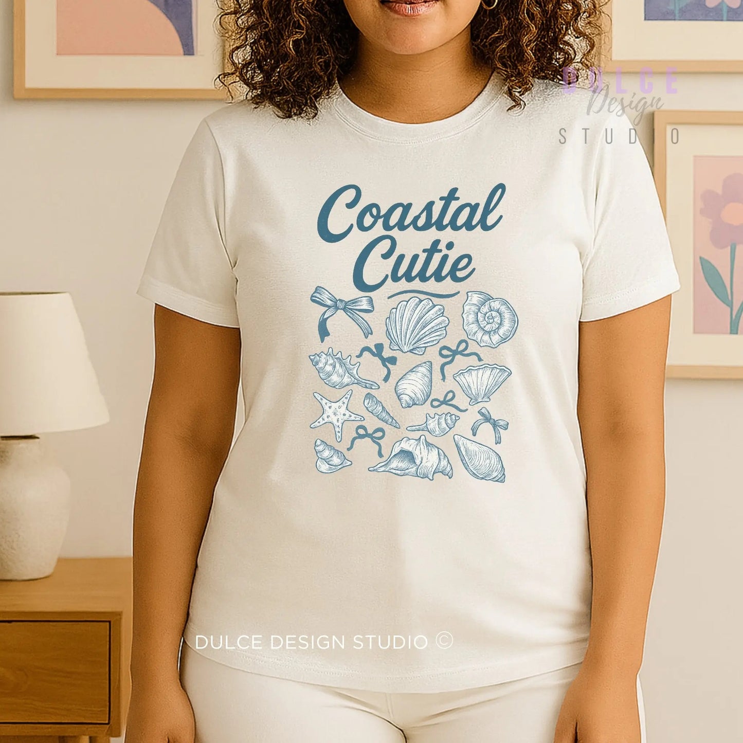 Coastal Cutie Graphic Tee – Beachy Shell & Bow Design - Dulce Design Studio