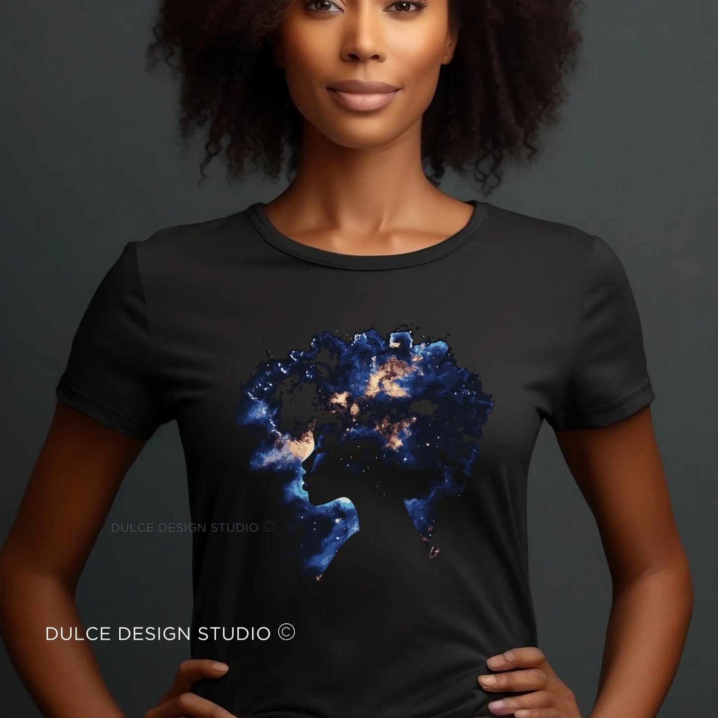 Galaxy Within – Celestial Afro Silhouette T-Shirt - Dulce Design Studio