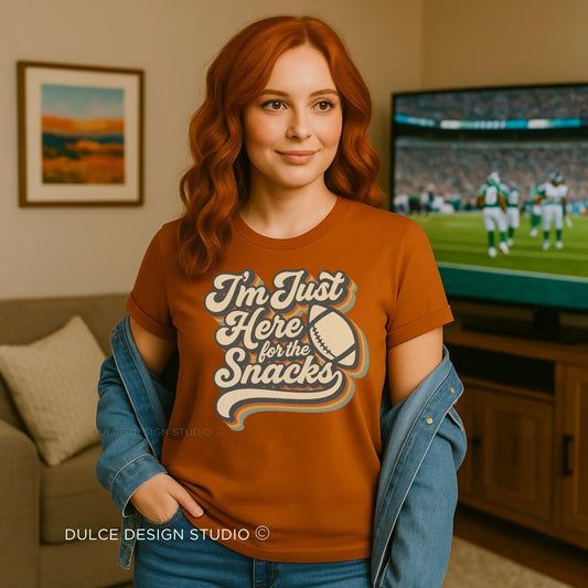 Here for the Snacks Football Tee – Game Day Comfort with Retro Vibes - Dulce Design Studio
