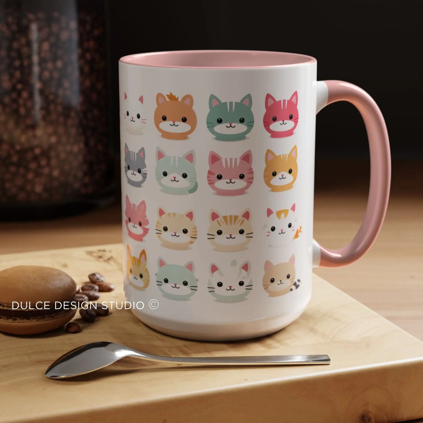 cat mug, kawaii cat mug, pastel cat cup, 15oz ceramic mug, cute coffee mug, cat lover gift, animal mug, colorful mug, kawaii kitchen, Dulce Design Studio