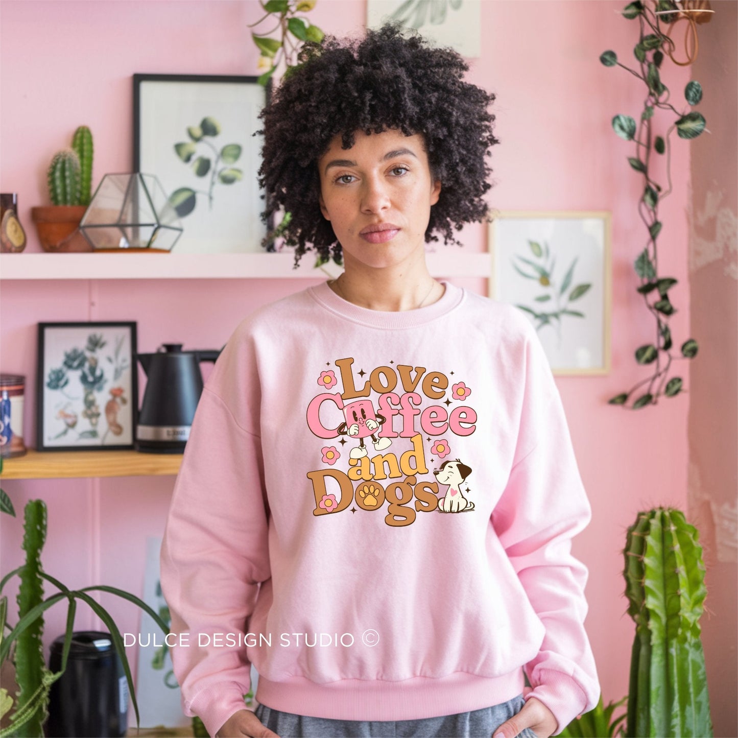 Love Coffee and Dogs Sweatshirt – Cozy Dog Mom Pullover- - Dulce Design Studio