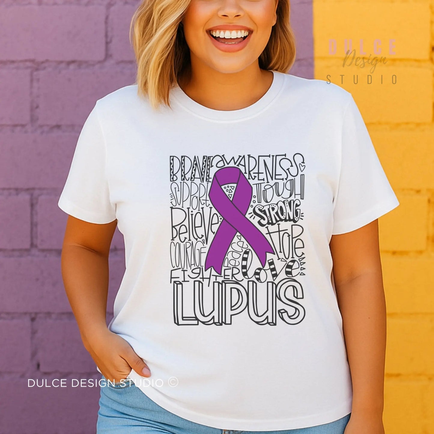 Lupus Warrior Word Collage Tee – Support, Strength & Awareness - Dulce Design Studio