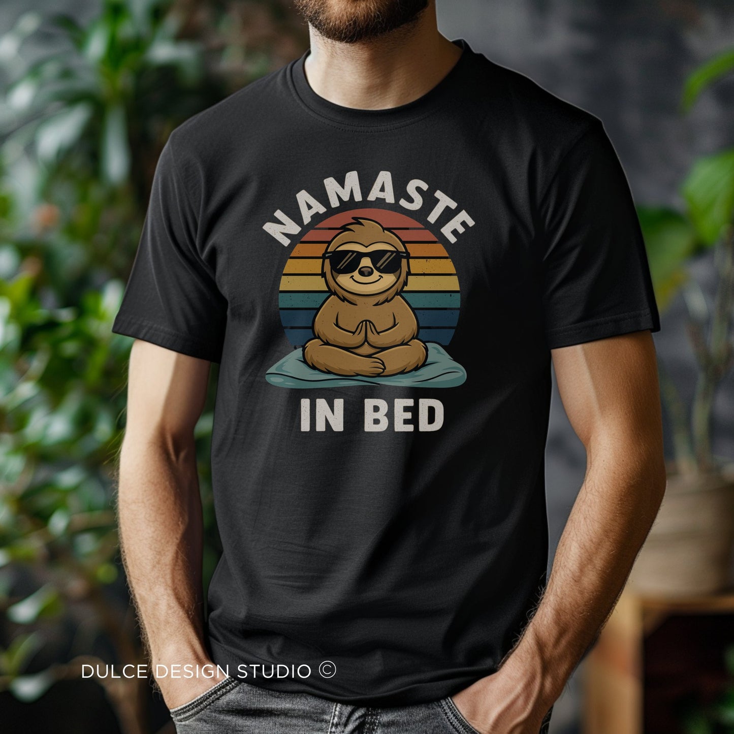 Namaste in Bed Shirt – Funny Yoga Sloth Graphic Tee