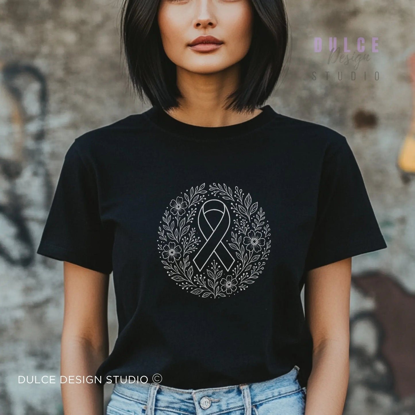 “Rooted in Remembrance” – Floral Awareness Ribbon Tee - Dulce Design Studio