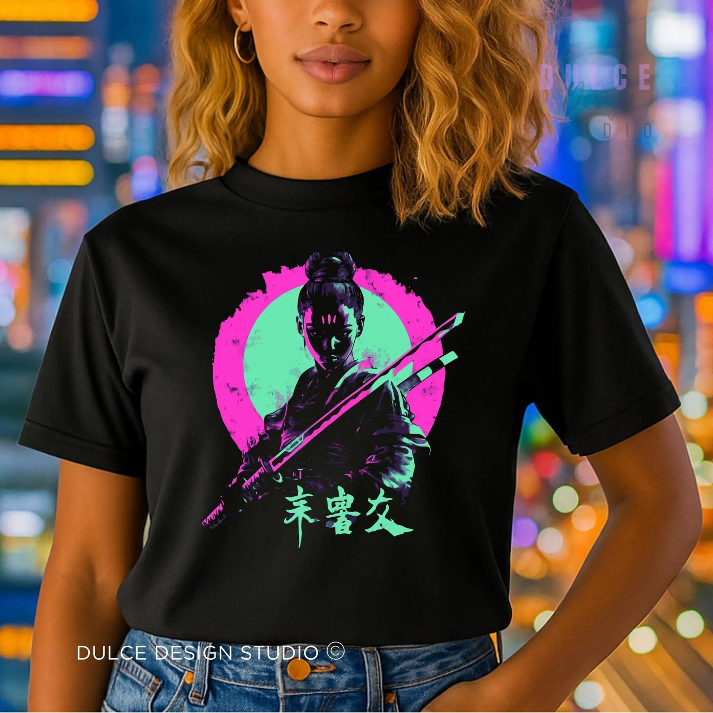 Silent Signal – Neon Samurai Tee - Dulce Design Studio