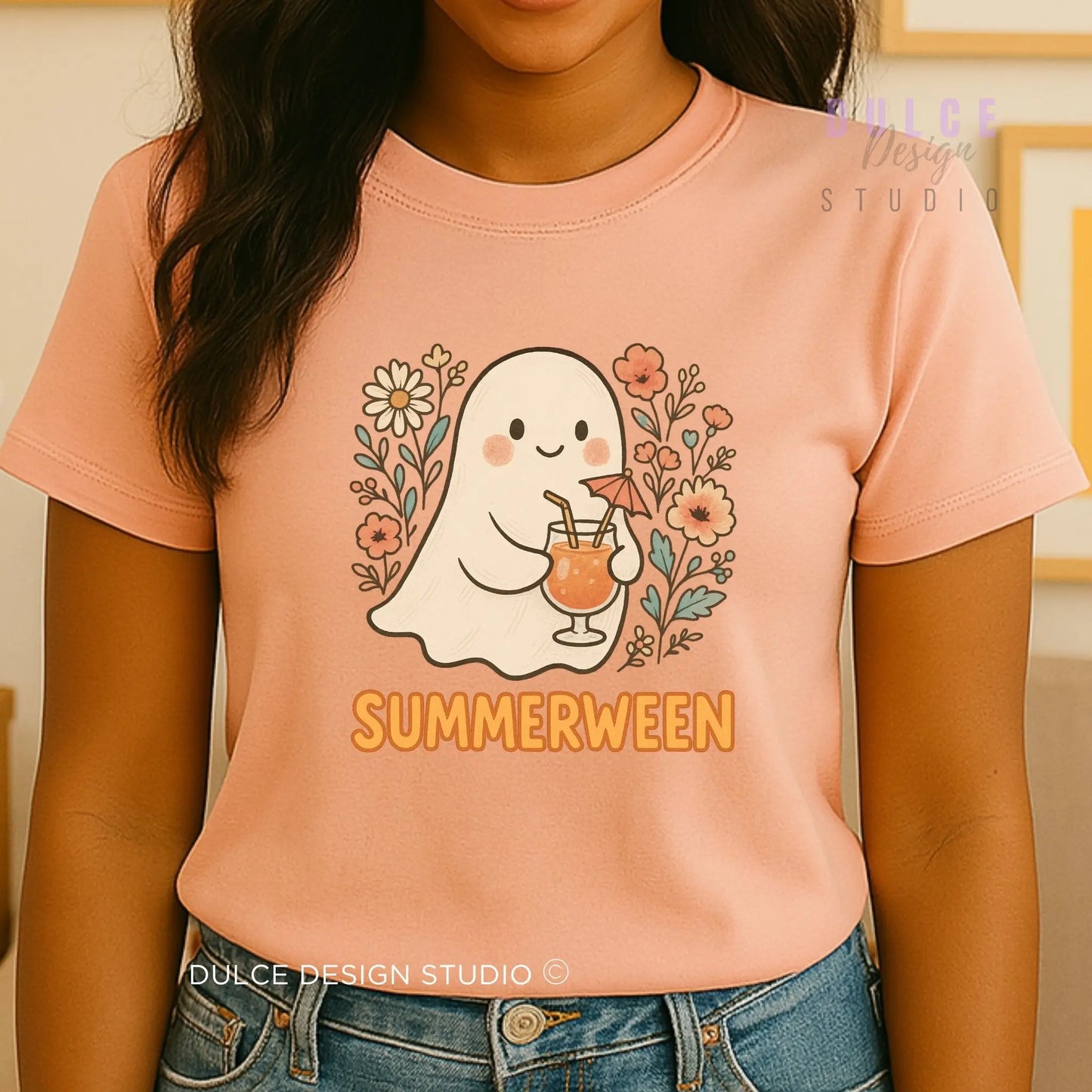 Summerween Ghost T-Shirt – Vintage Style Floral Halloween Tee - Dulce Design Studio