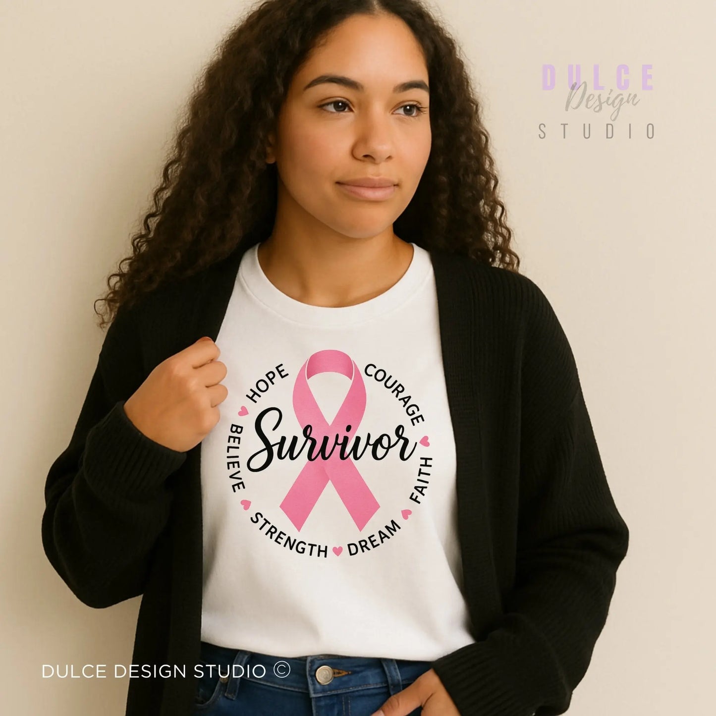 Survivor Ribbon Circle T-Shirt – Strength, Hope & Courage - Dulce Design Studio