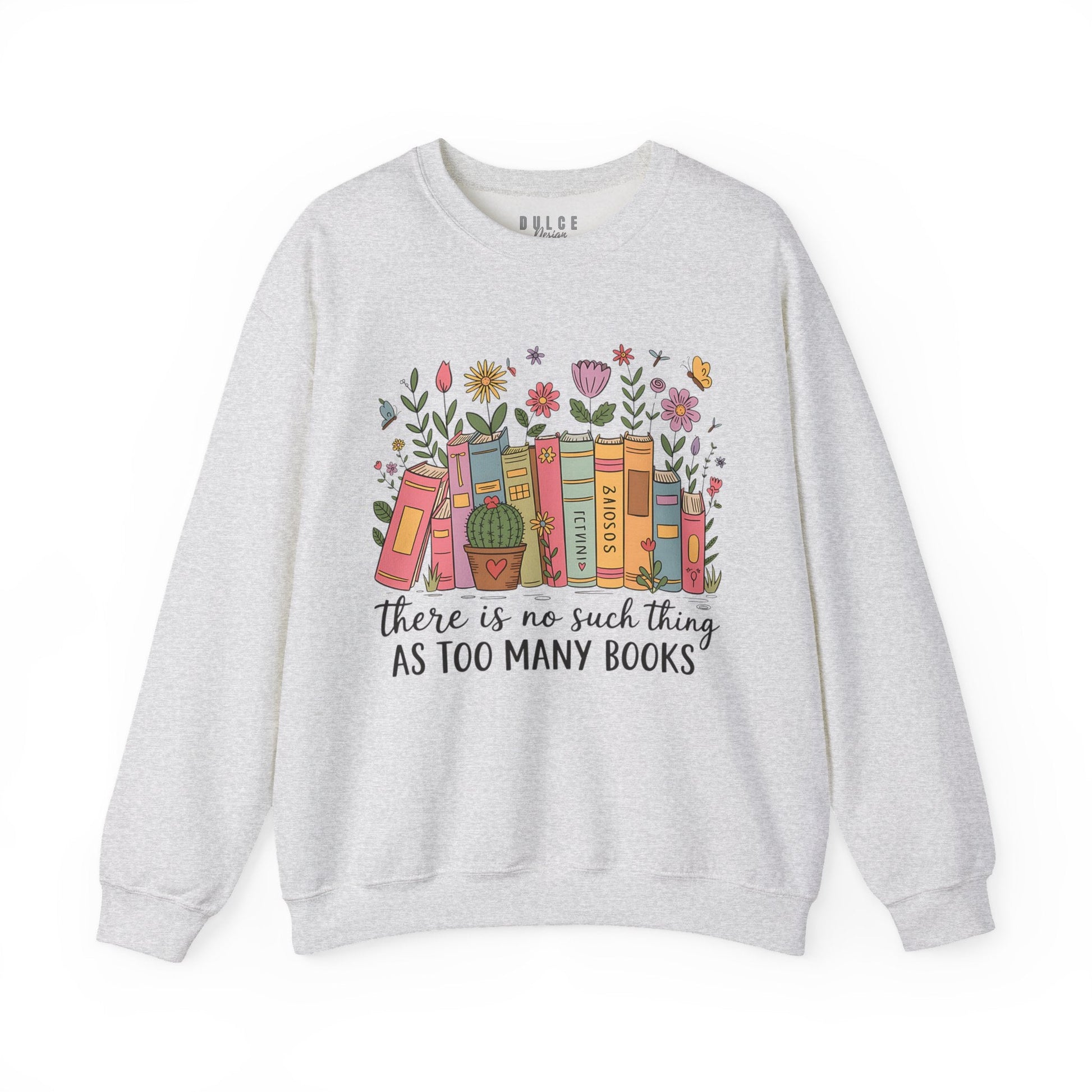 Book Lover Sweatshirt – Too Many Books Floral Reading Crewneck-  3XL / Ash- Dulce Design Studio