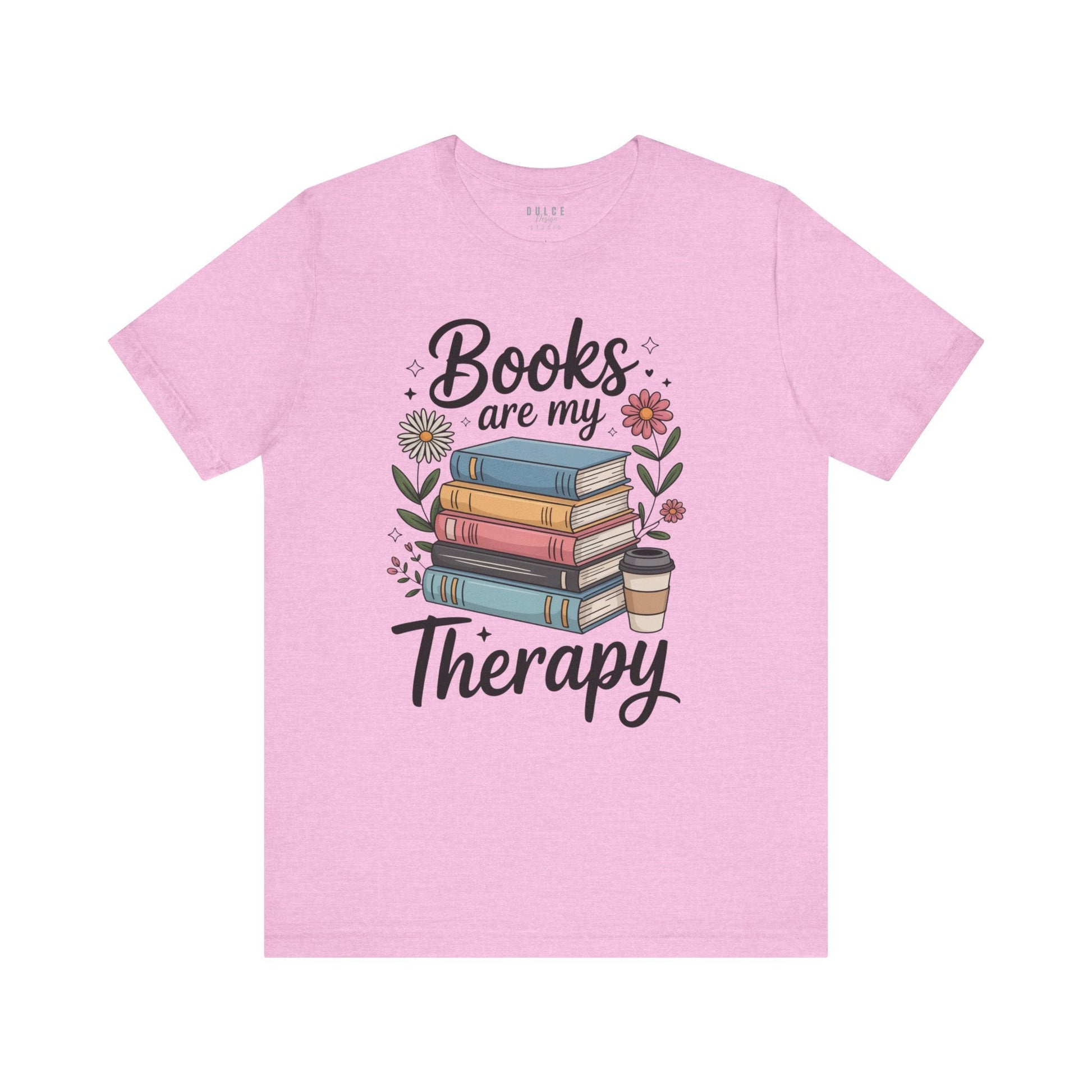 Books Are My Therapy Shirt – Pastel Floral Book Lover Tee-  Heather Bubble Gum / 3XL- Dulce Design Studio