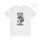 White t-shirt with a raccoon graphic and text 'Cute But Feral' on a white background