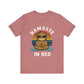 Red t-shirt with a sloth graphic and 'Namaste in Bed' text on a white background