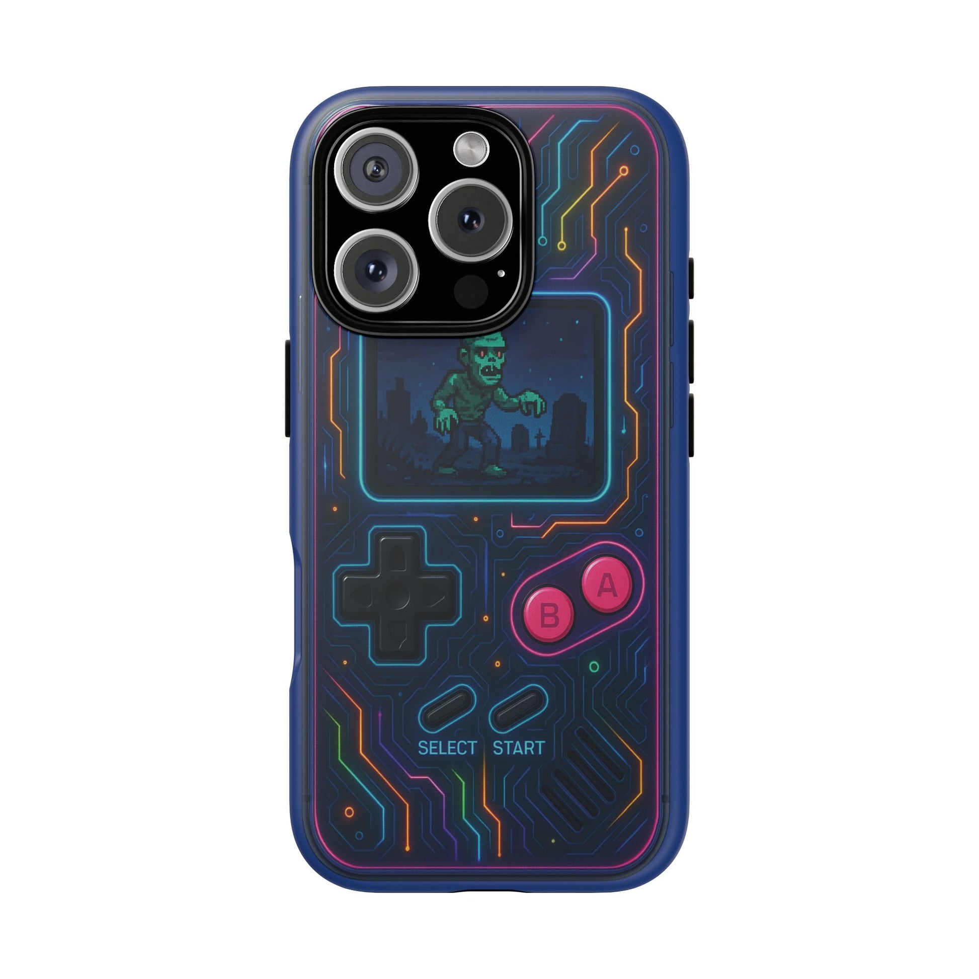 Colorful gamer phone case inspired by classic handheld consoles

