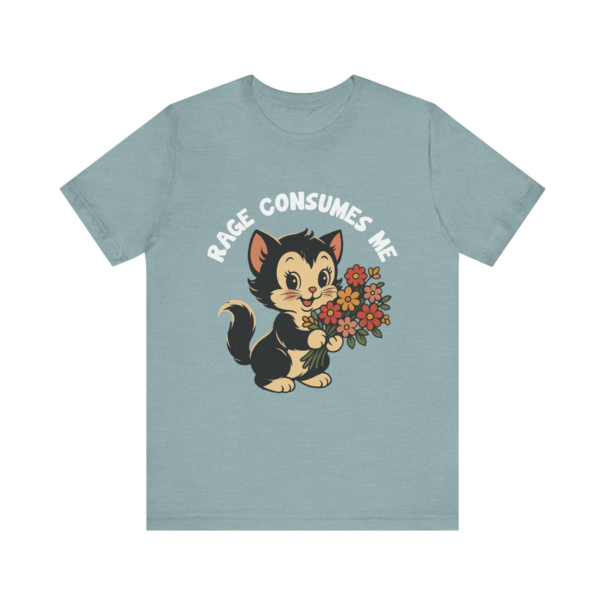 Rage Consumes Me Vintage Cat Graphic Tee-  Heather Blue Lagoon / 3XL- Dulce Design Studio
