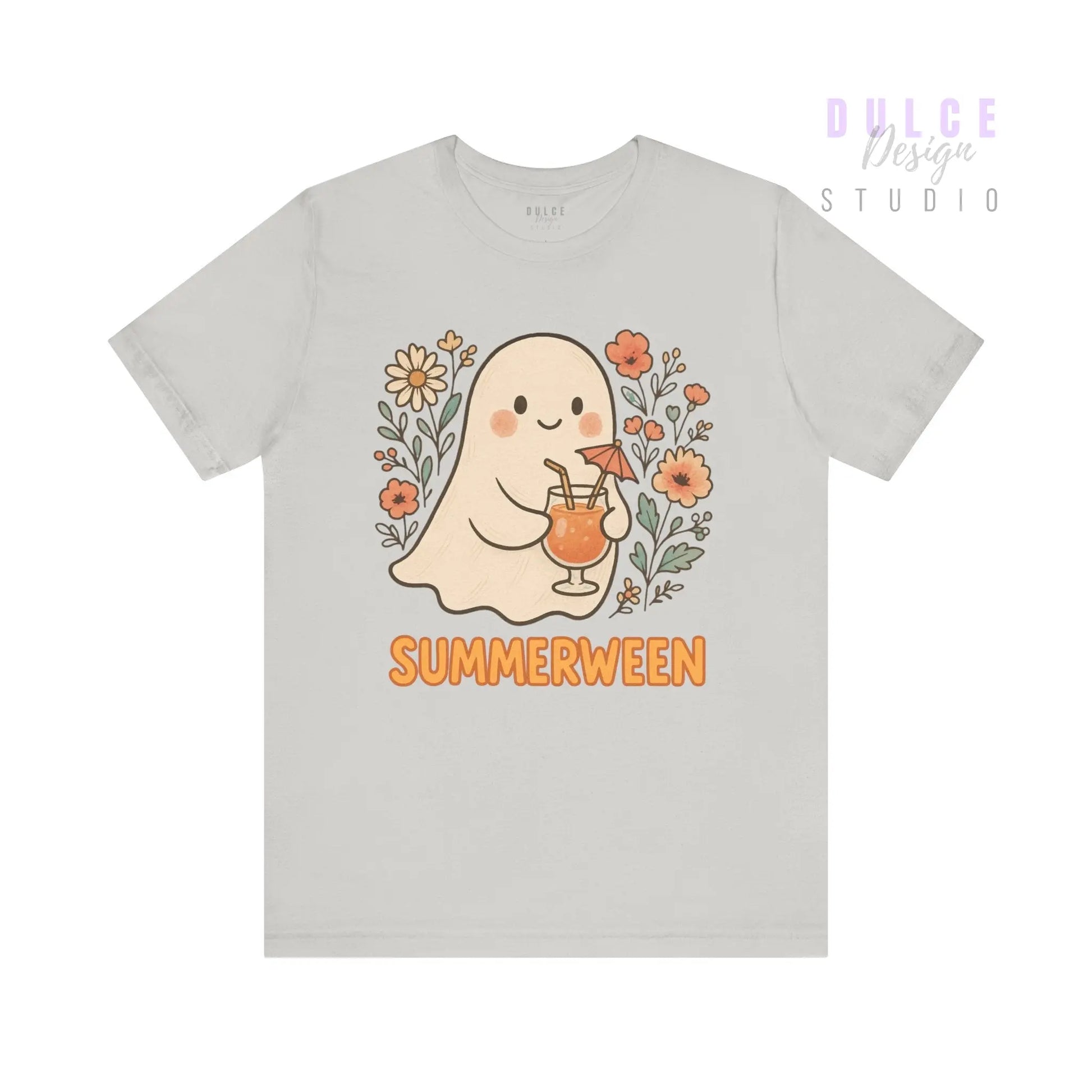 Summerween Ghost T-Shirt – Vintage Style Floral Halloween Tee -  Silver / 3XL Dulce Design Studio