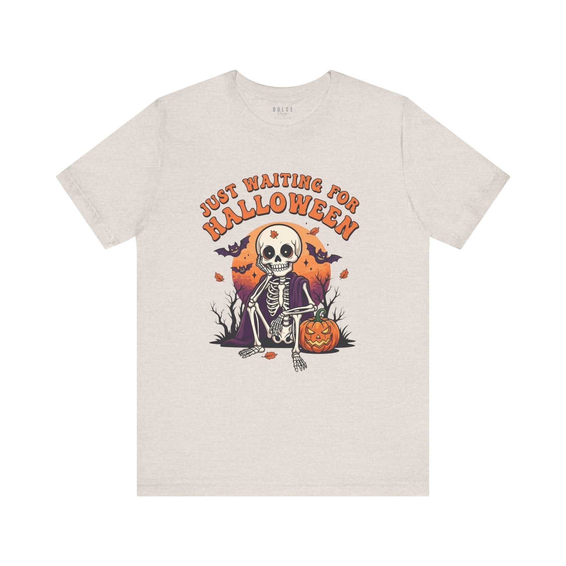 Halloween T-Shirt – Just Waiting for Halloween Skeleton Tee-  Heather Dust / 3XL- Dulce Design Studio