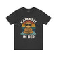 Black heather  t-shirt with a sloth graphic and 'Namaste in Bed' text on a white background