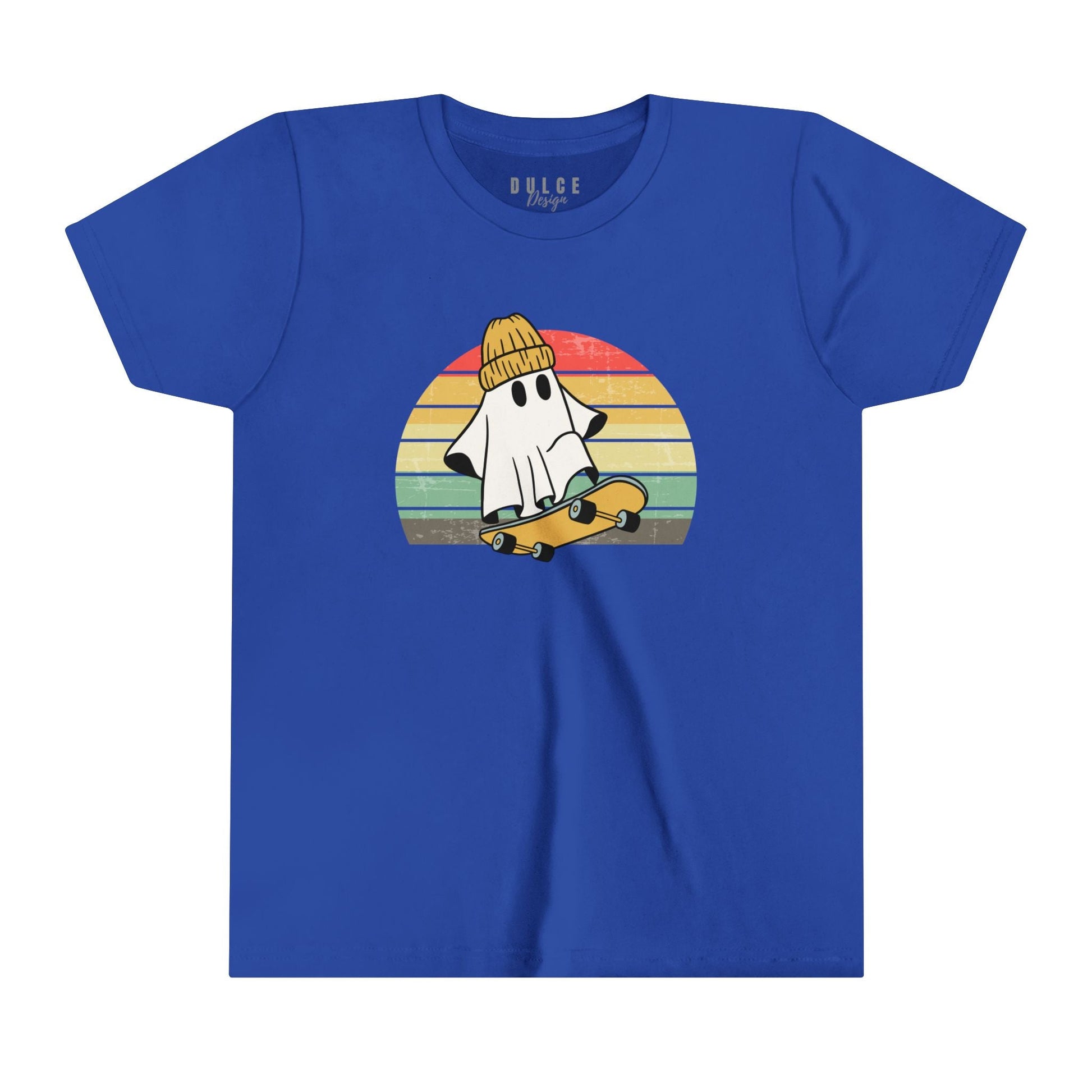 SKATEBOARDING GHOST HALLOWEEN UNISEX YOUTH TEE - COOL & SPOOKY T-SHIRT FOR KIDS-  True Royal / XL- Dulce Design Studio