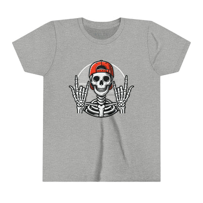 ROCKER SKELETON HALLOWEEN UNISEX TEE - COOL & EDGY SKELETON SHIRT FOR KIDS-  Athletic Heather / XL- Dulce Design Studio