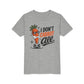 Kids t-shirt with carrot character in sunglasses and text ‘I Don’t Carrot All’ in bold fonts, on athletic heather shirt
