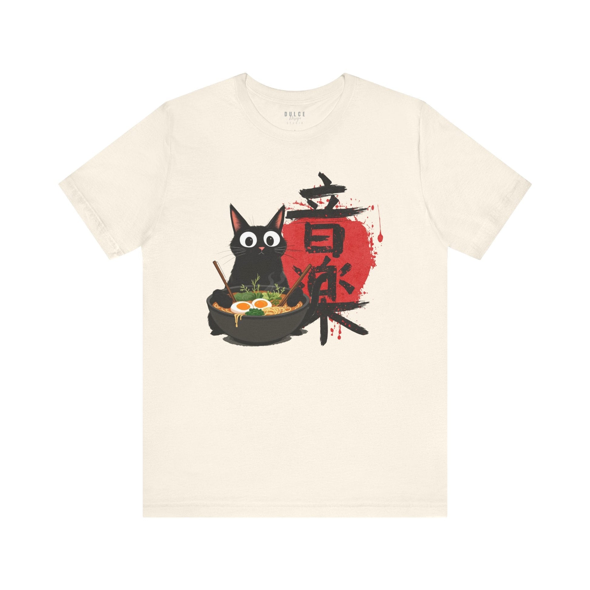 Ramen Cat Tee – Noodle Bowl Kitty Shirt-  Natural / 3XL- Dulce Design Studio